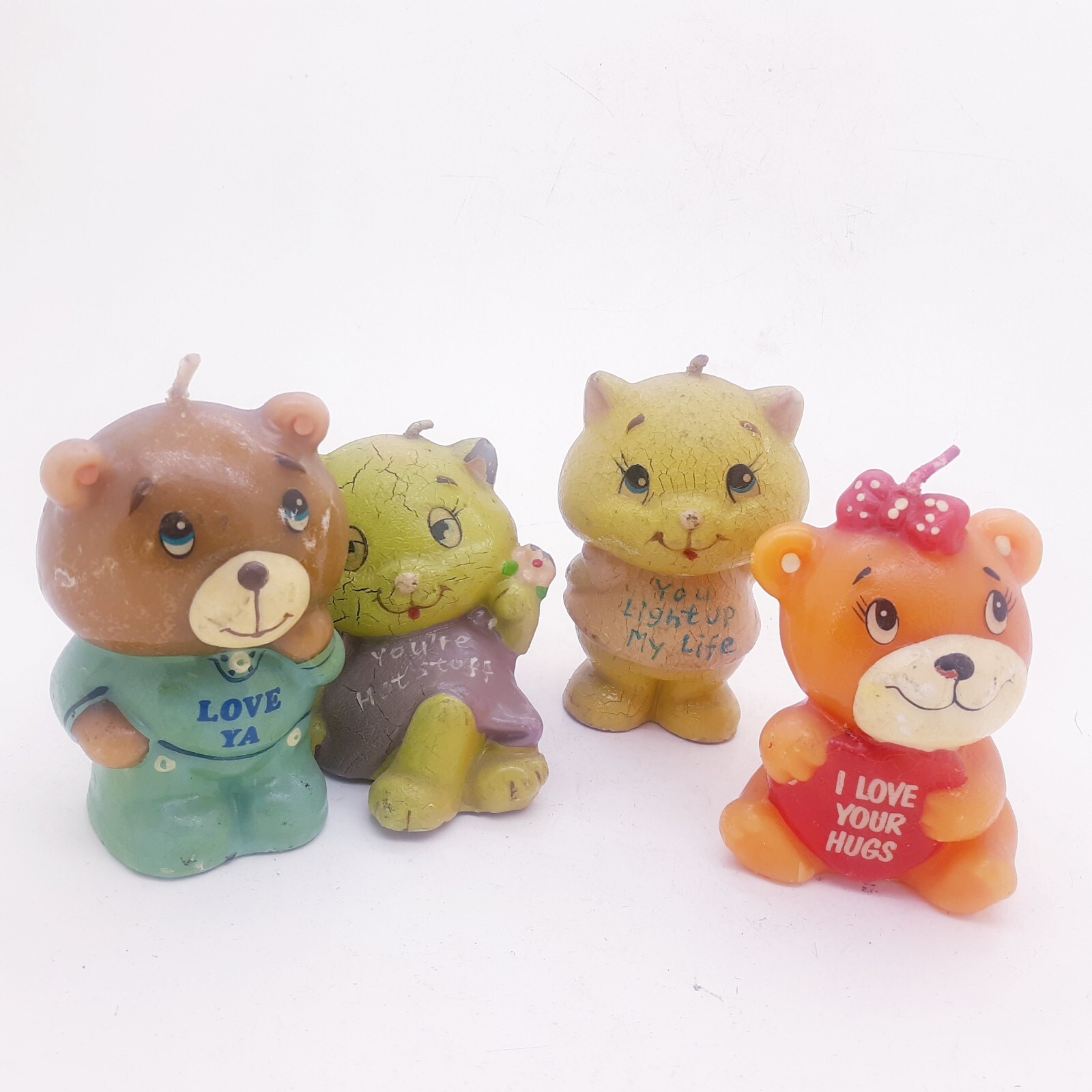 4 VTG Russ Candle Bear in pijama, I love hugs, light up my life, you\'re hot stuf 4 VTG Russ Candle Bear in pijama, I love hugs, light up my life, you\'re hot stuf