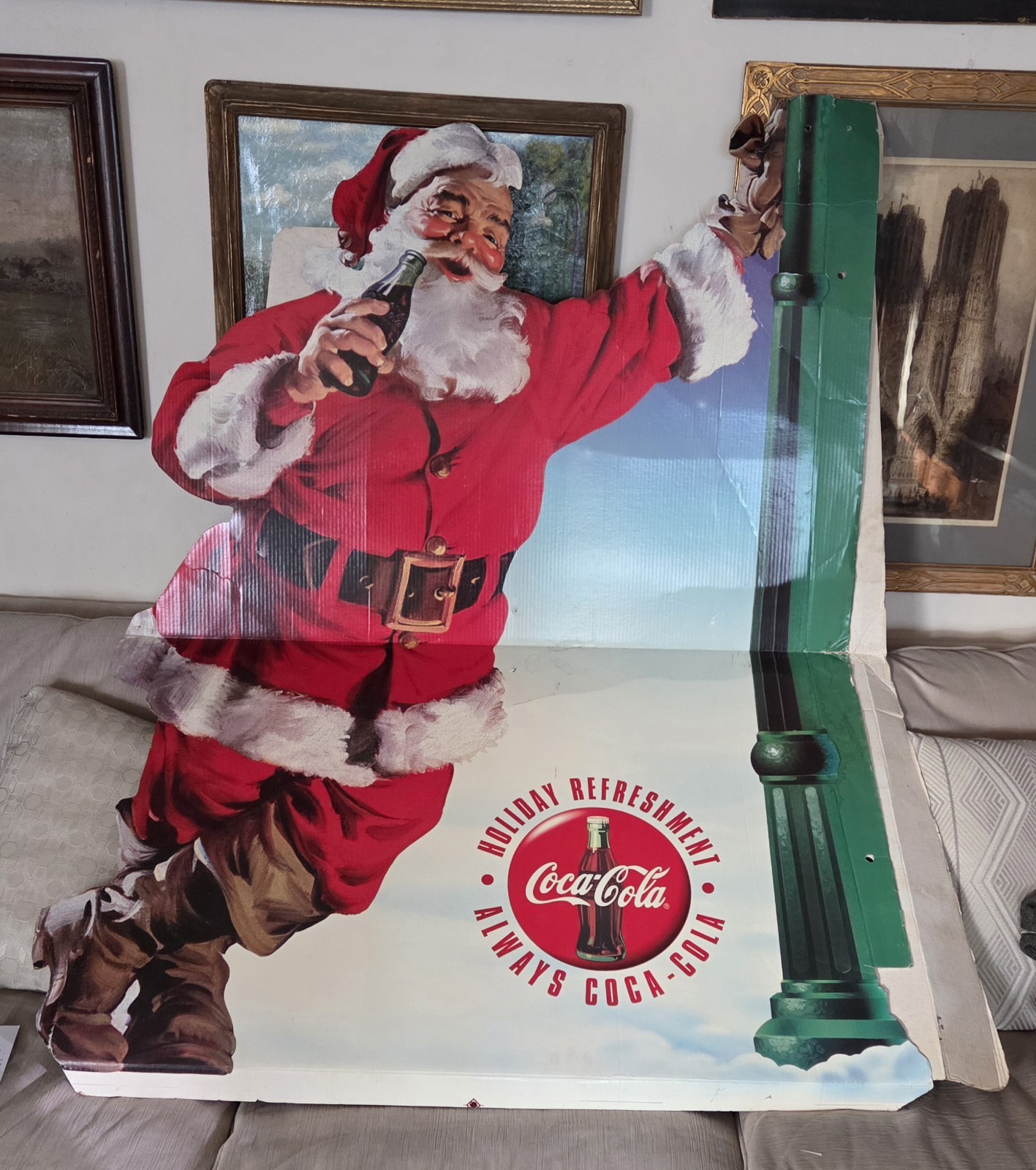 VINTAGE LIFE SIZE COCA-COLA SANTA CLAUS CARDBOARD STAND-UP ADVERTISING SIGN