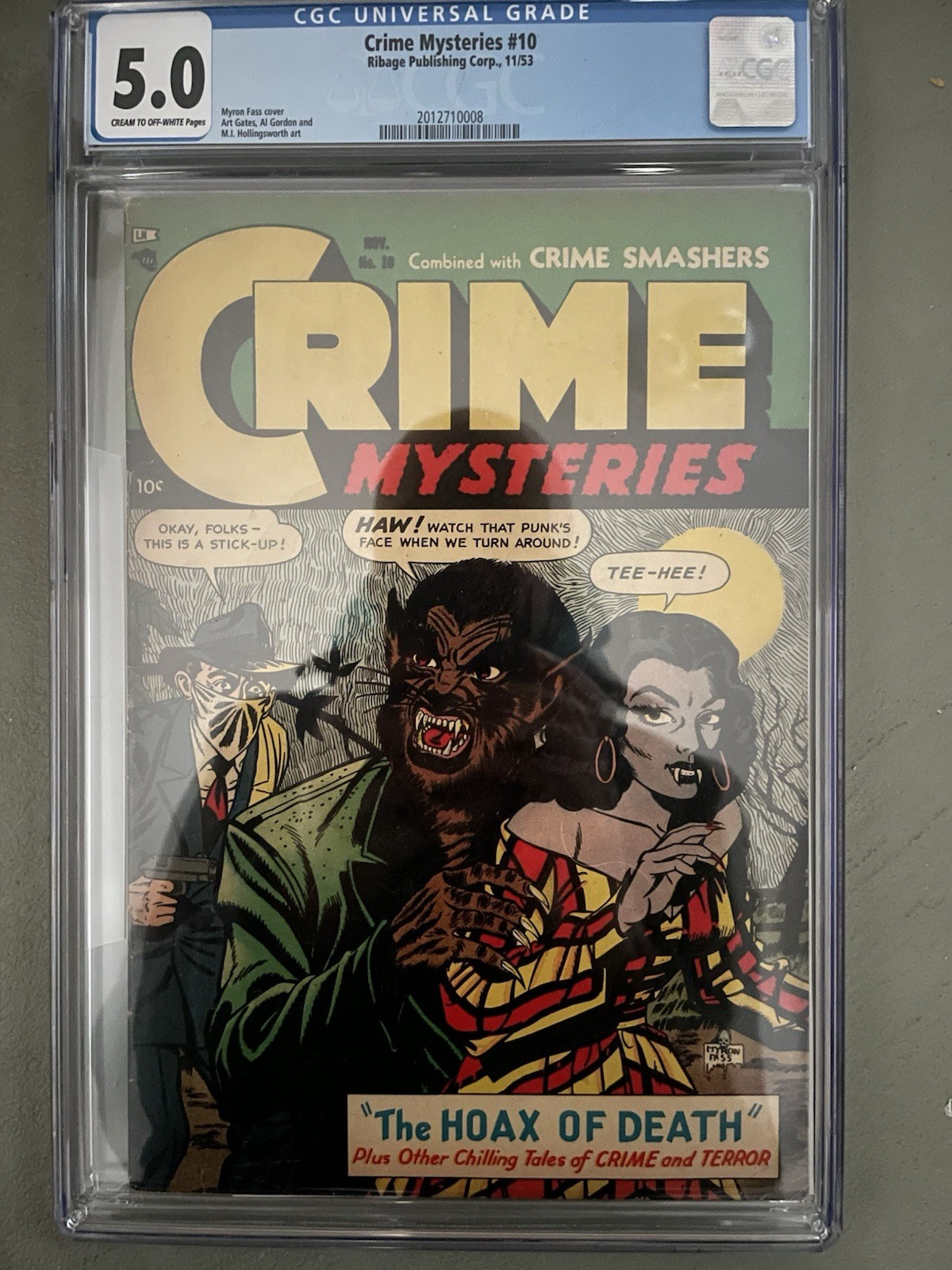 Crime Mysteries #10 CGC 5.0 Classic Werewolf Cover PCH Golden Age Pre Code