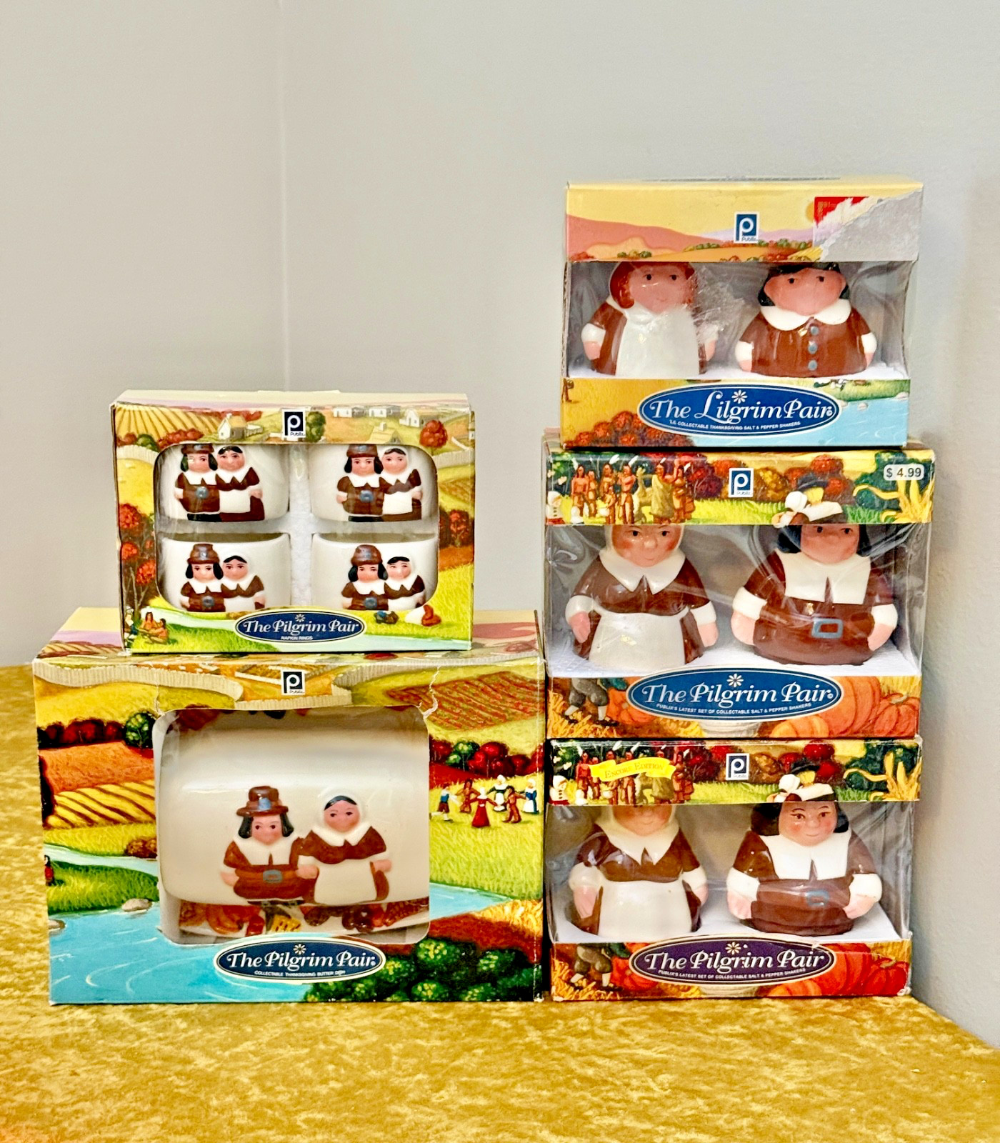 NIB Publix THE PILGRIM PAIR Lot of 5- (3) S & P , (1) B Dish and (1) N. Ring