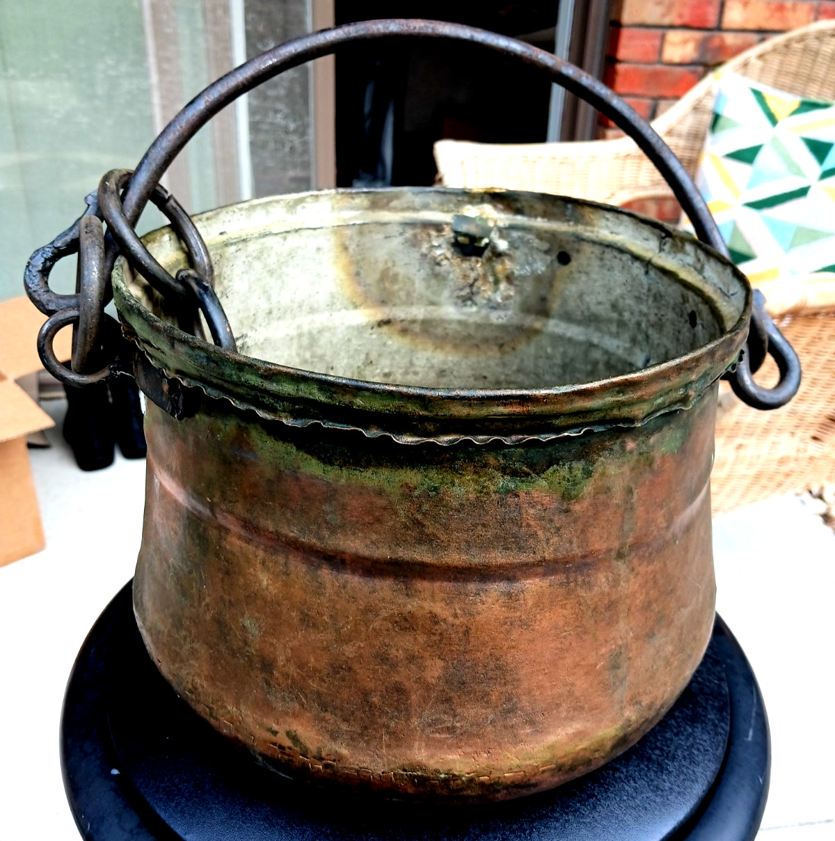 Antique Large Copper Farm Kettle Cauldron Old Dovetails early 1800's Repairs