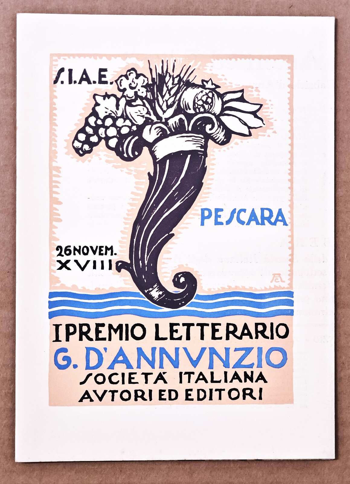 1st LITERARY PRIZE G. D\'ANNUNZIO - PESCARA - WOODCUT - CERMIGNANI - 1940