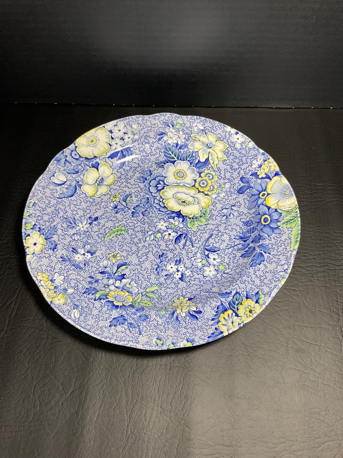 Spode Blue Chintz Dinner Plate White Blue & Yellow Flowers On Blue 10.5
