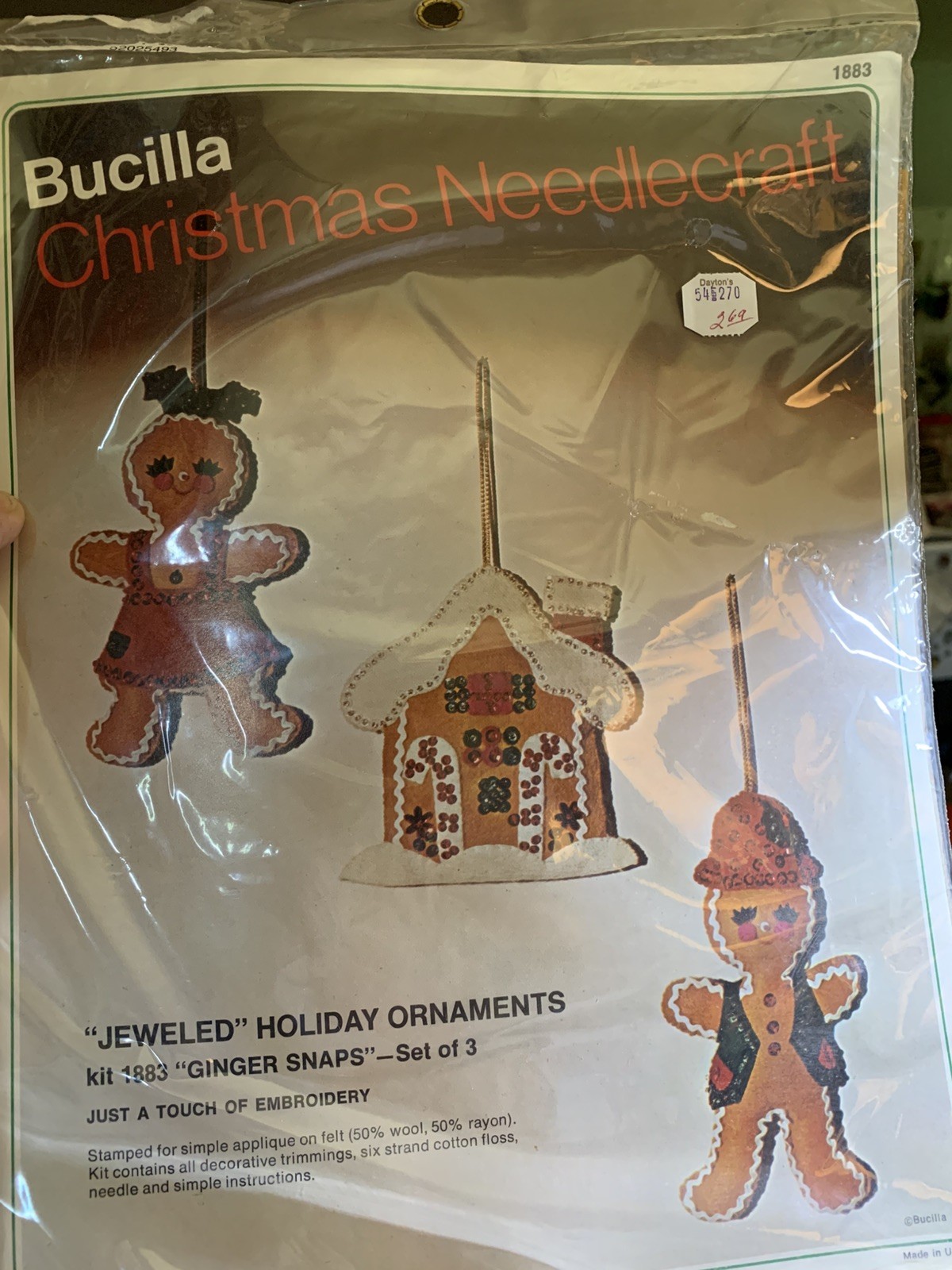 Vintage Bucilla Felt Jeweled Ornament Kit Ginger Snaps 1883 RARE NOS New USA