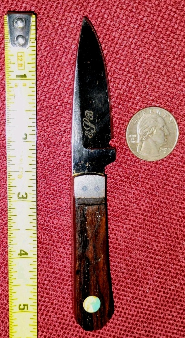 Vintage EPB unique handmade custom small knife turquoise enlaid moon scene *read