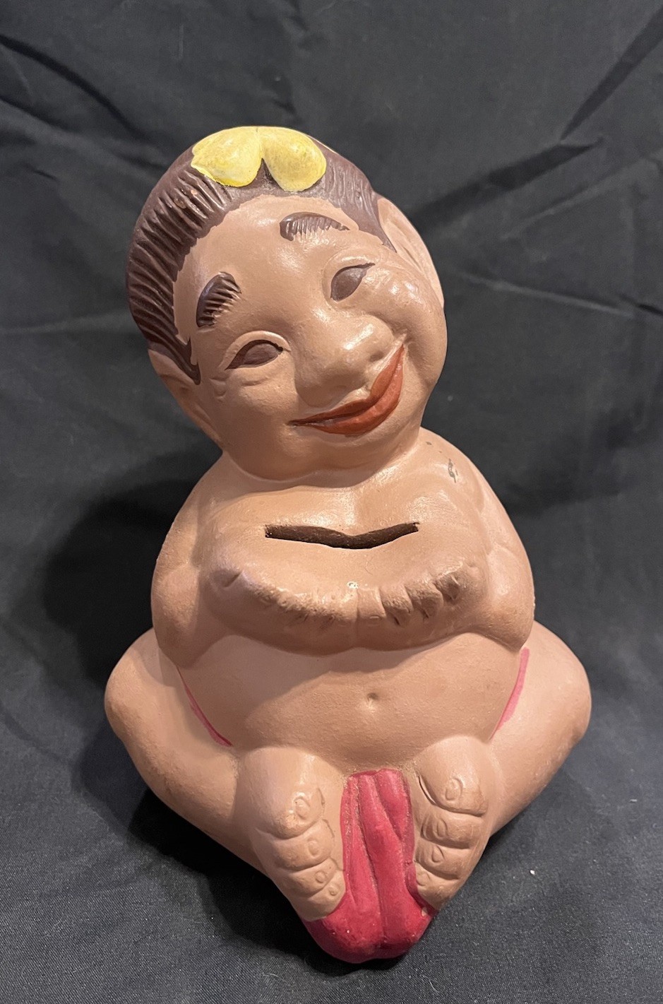 Vintage 1950s Bank of Hawaii Menehune Coin Bank Original Felt 7.5” 1.4 Lbs RARE