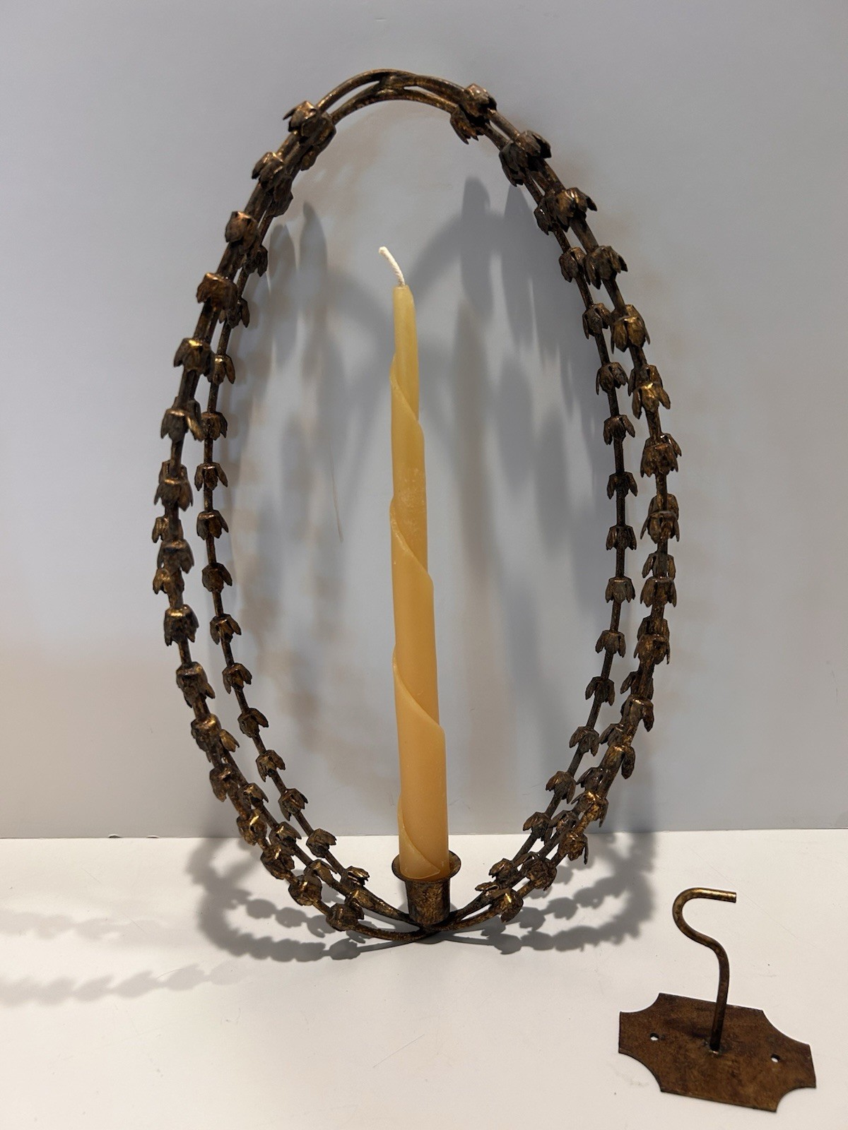 Oval Garland Falling Leaf Candle Sconce Bronze Gold Gilt Elegant