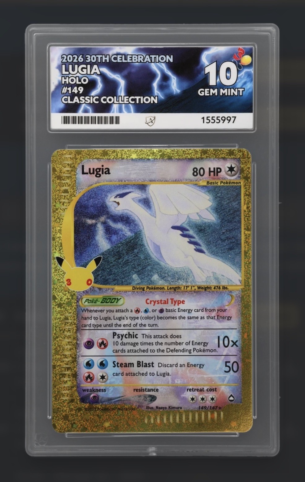 Pokémon 30th Celebration Lugia Holo 149/147 ACE Grading 10 Gem Mint Gold