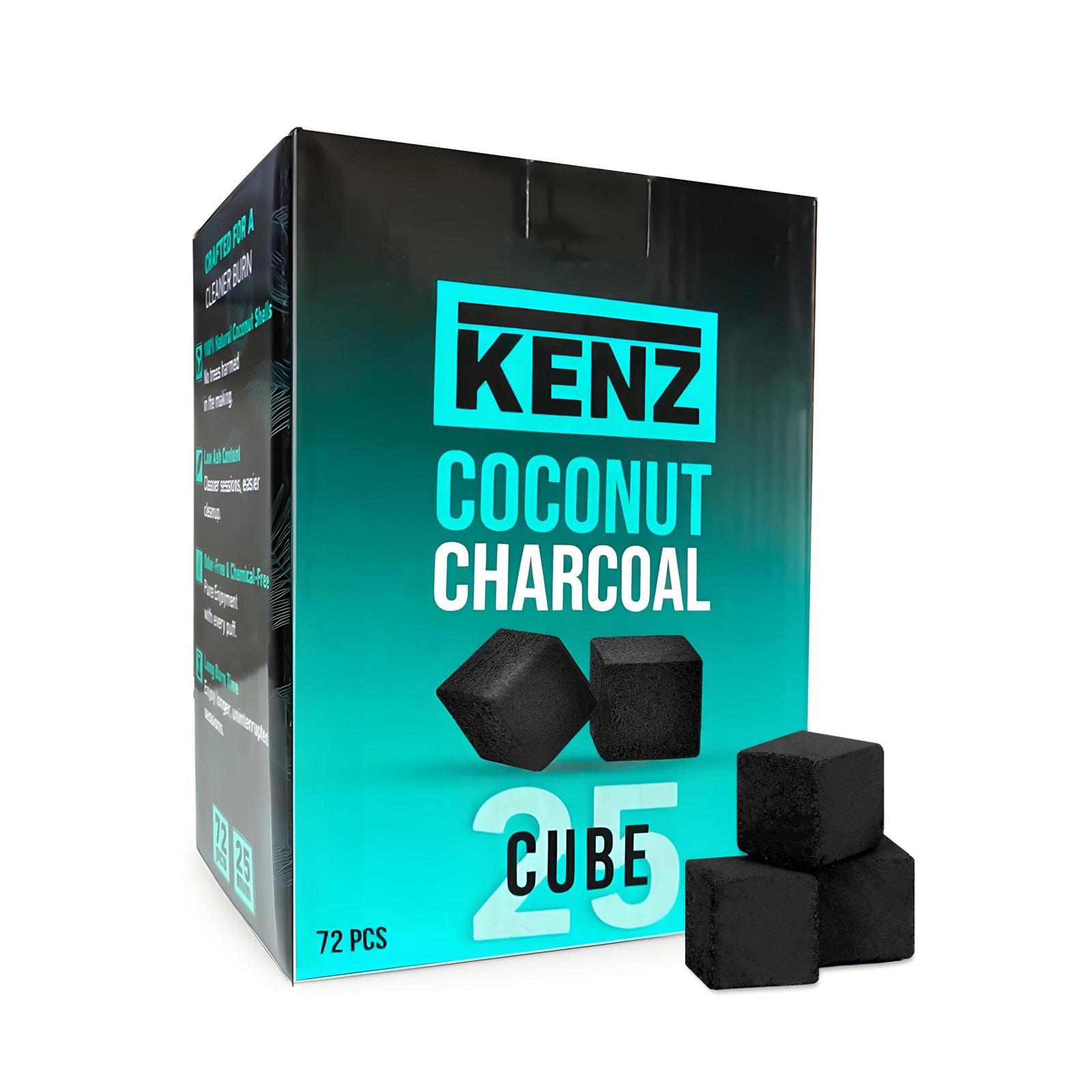 Coconut Charcoal Cubes 25 mm — 100% Natural, Low Ash, 72 pcs