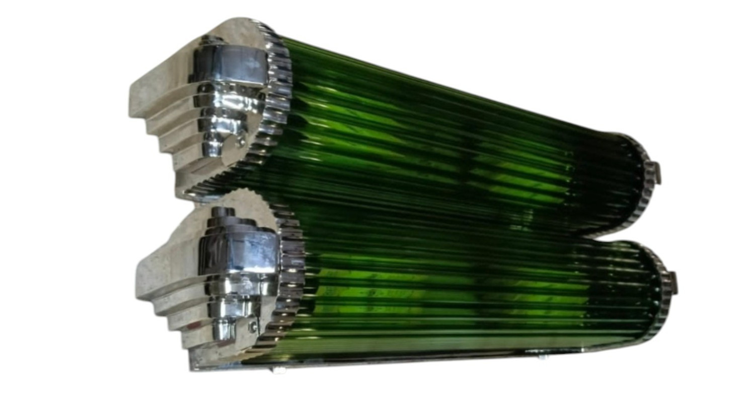 1 PC VINTAGE ART DECO NICKEL GREEN GLASS ROD WALL SCONCE LIGHT NAUTICAL #A84