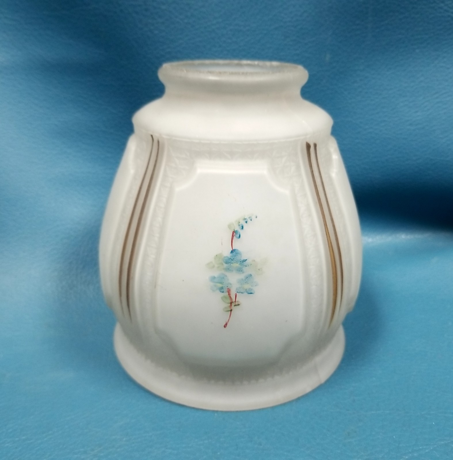 VTG 4x4.75 Frosted Glass 5 Panel Upward/Down Light Shade Painted Flowers 2\