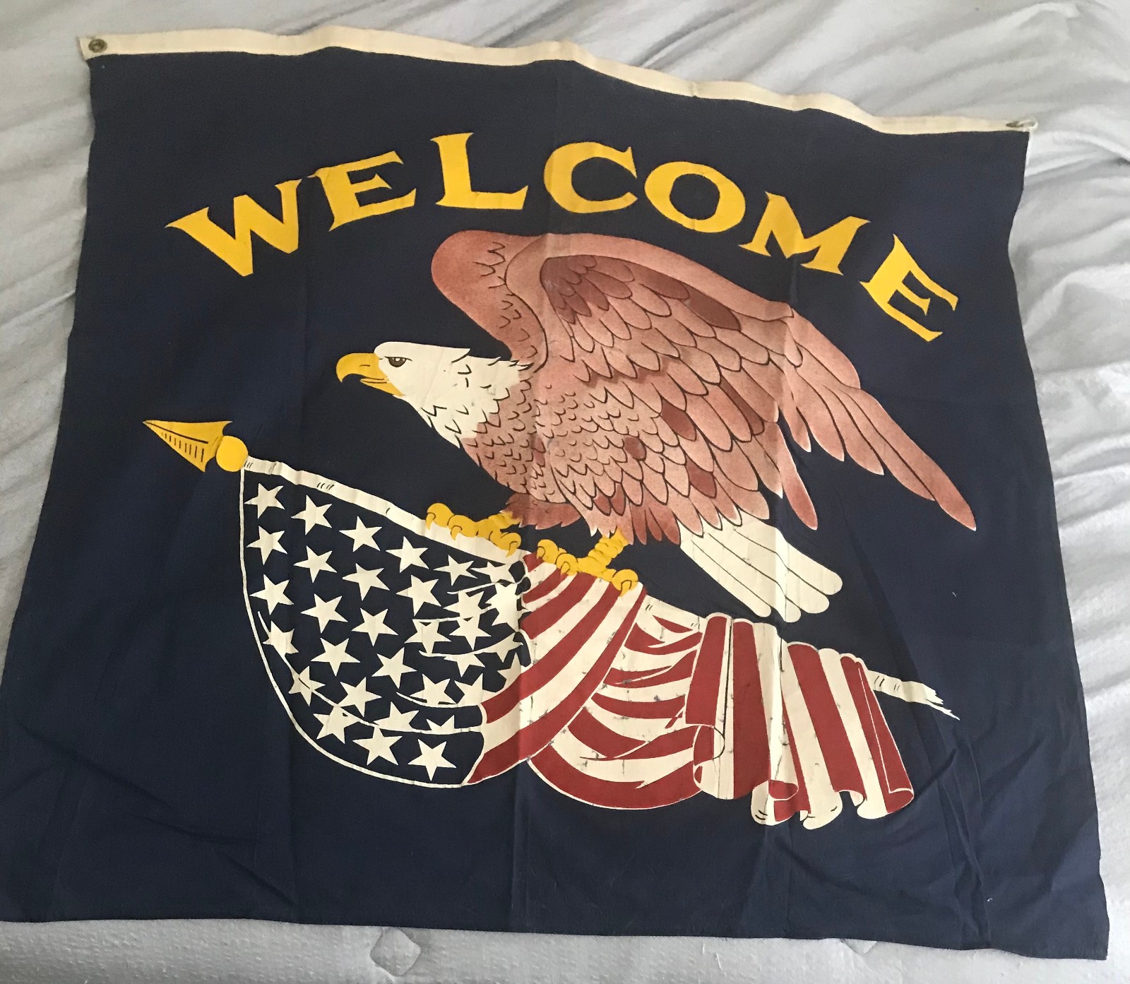 48 STAR EAGLE WELCOME FLAG – Silk Screen on Canvas – 1912-1959 – 33” x 33”