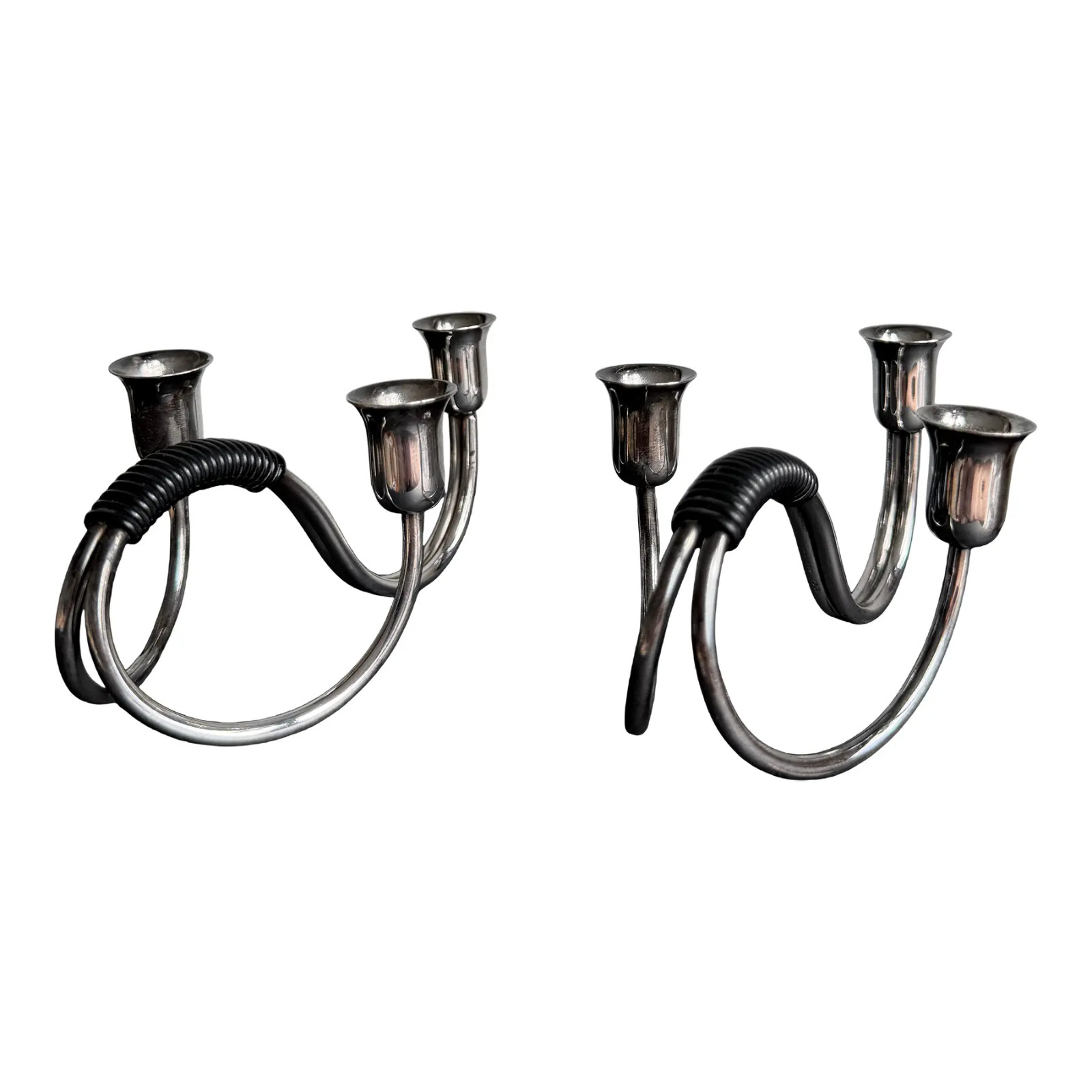 2 Carl F Christiansen Denmark MCM Silverplate Vintage Candlestick Candle Holders
