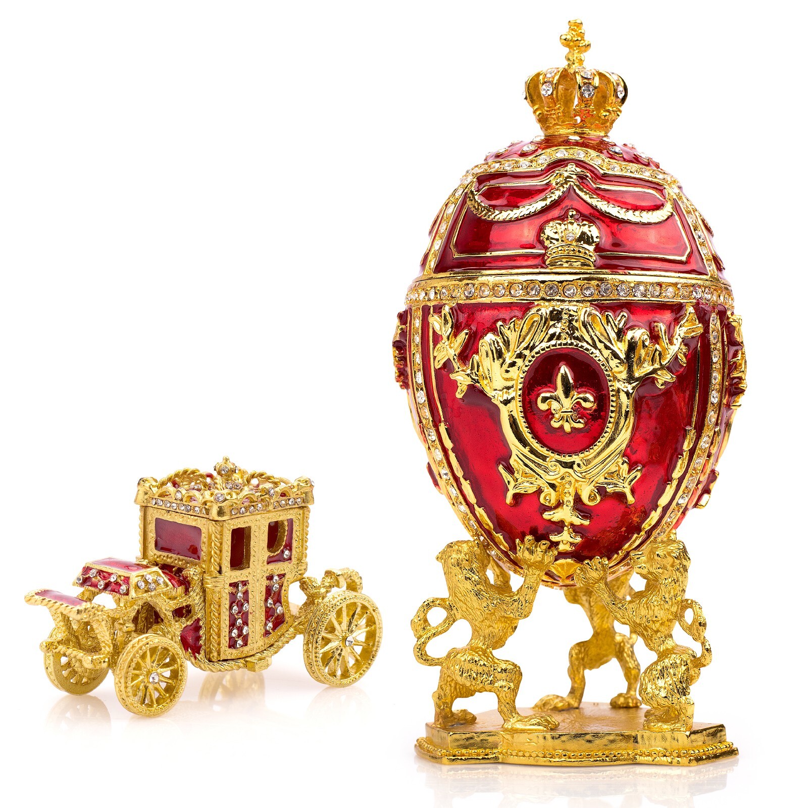 Royal Imperial Red Russian Easter Egg Replica : Extra Large 6.6 inch + Carriage