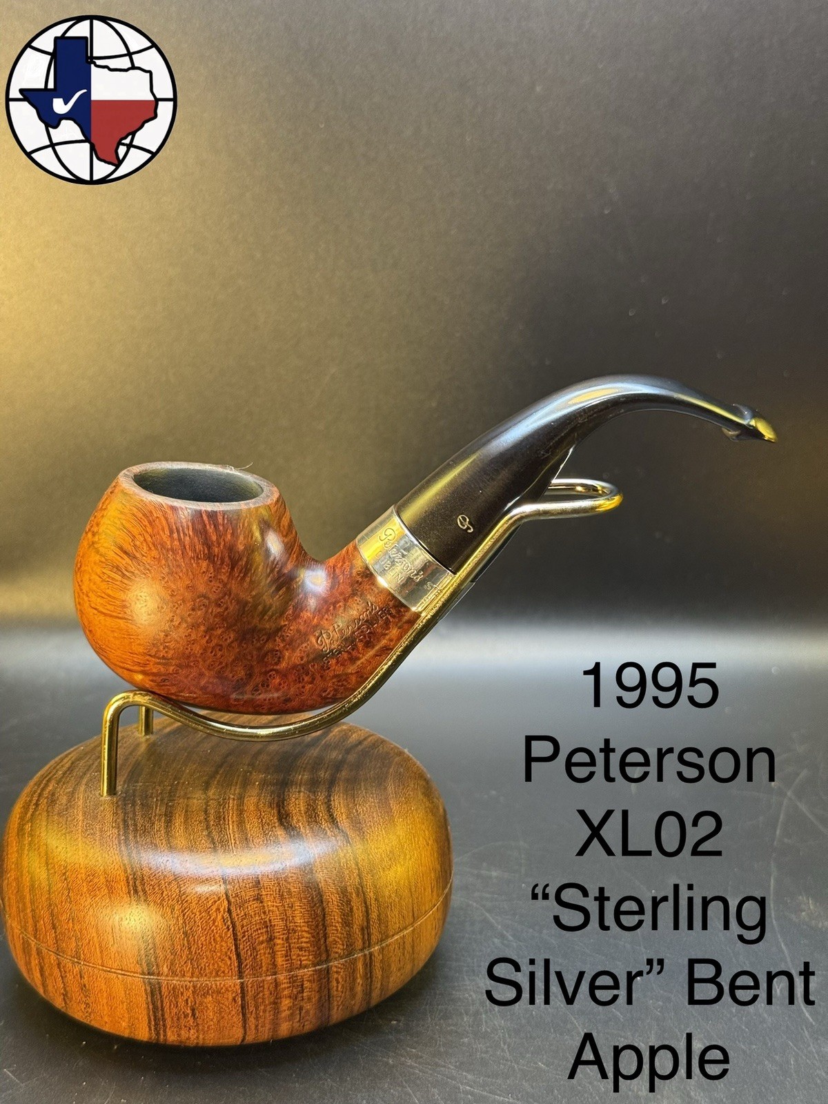 Vintage 1995 Peterson XL02 “Sterling Silver” Bent Apple Tobacco Pipe