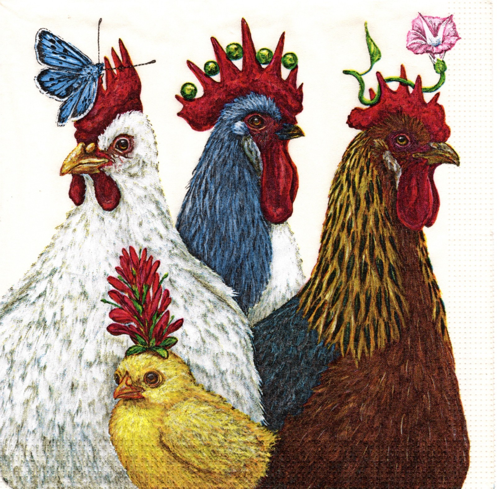 (2) Two Paper Lunch Napkins for Decoupage/Mixed Media, Party at the Coop chicken