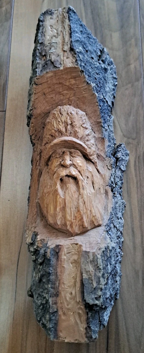 Vintage 1993 Robert Russell Native American Artist Hand Carved Wood Face Signed 