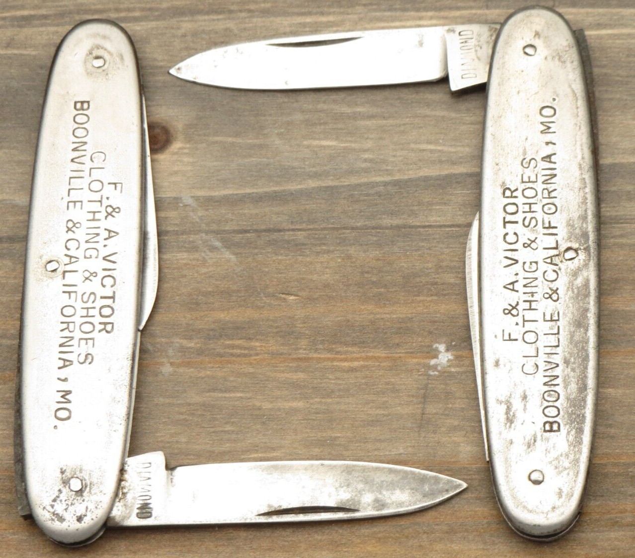 Antique DIAMOND GERMANY Senator Penknives Metal Handles - Advertising - Lot of 2
