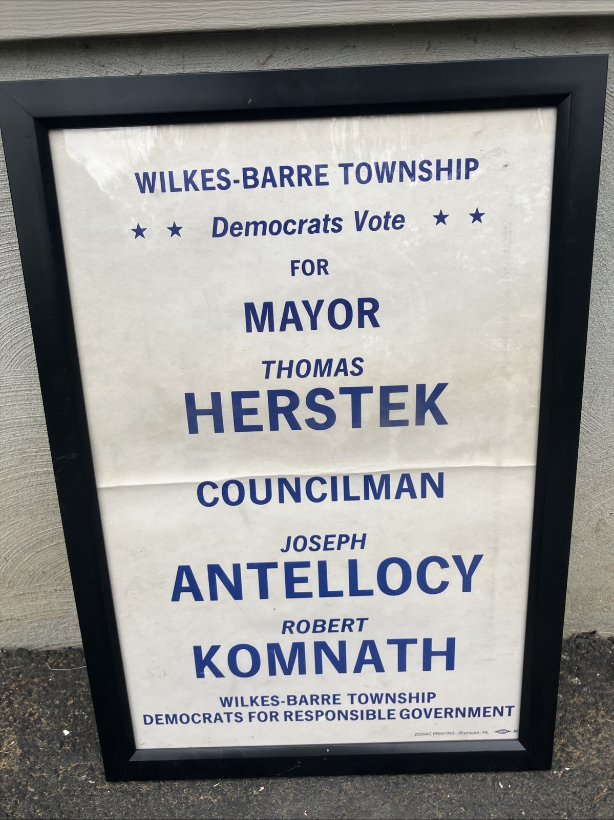Vintage 1999 Wilkes-Barre PA Political Poster Herstek Mayor Dem Memorabilia