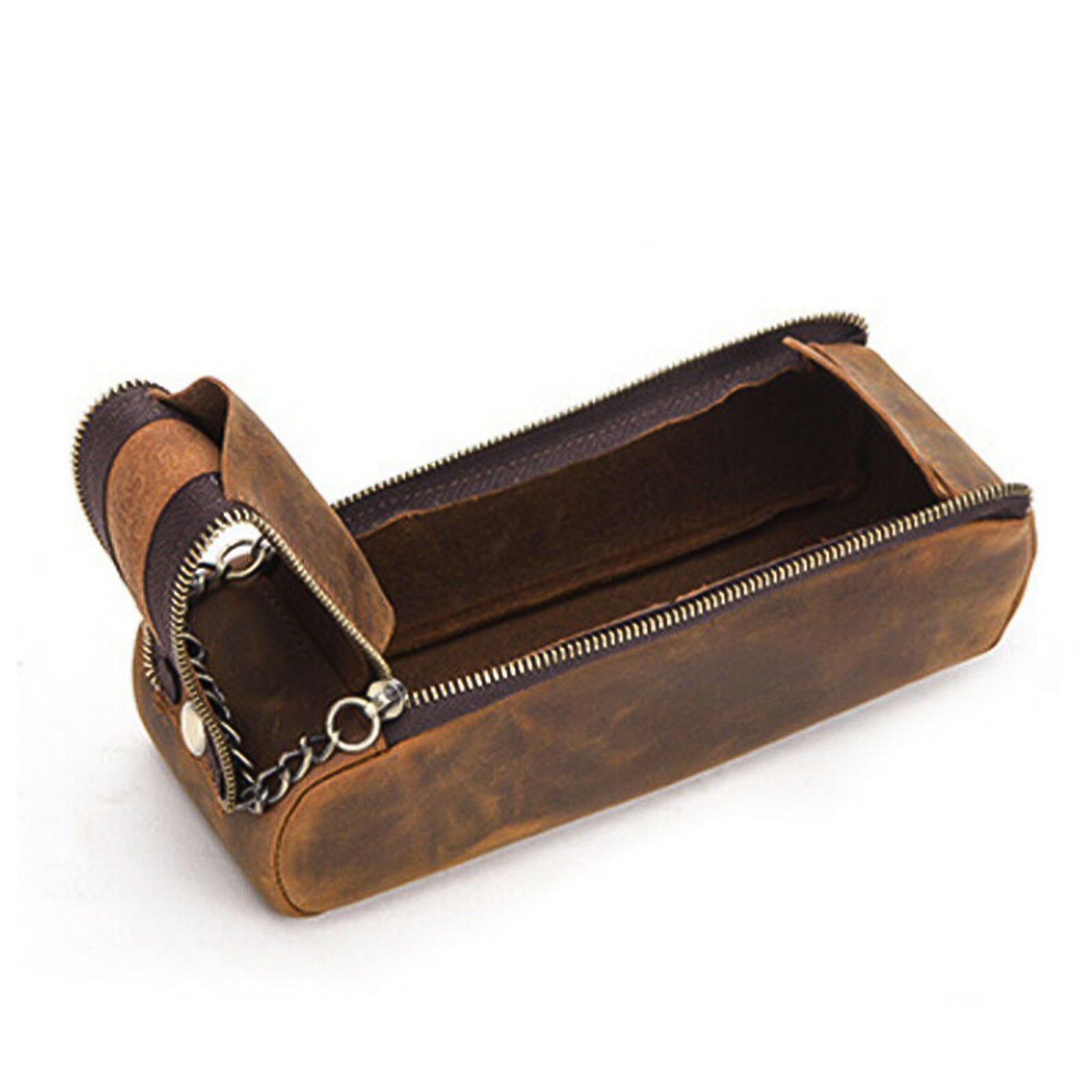 Genuine Leather Zipper Pen Pencil Case Bag Handmade Vintage Retro Creative Case