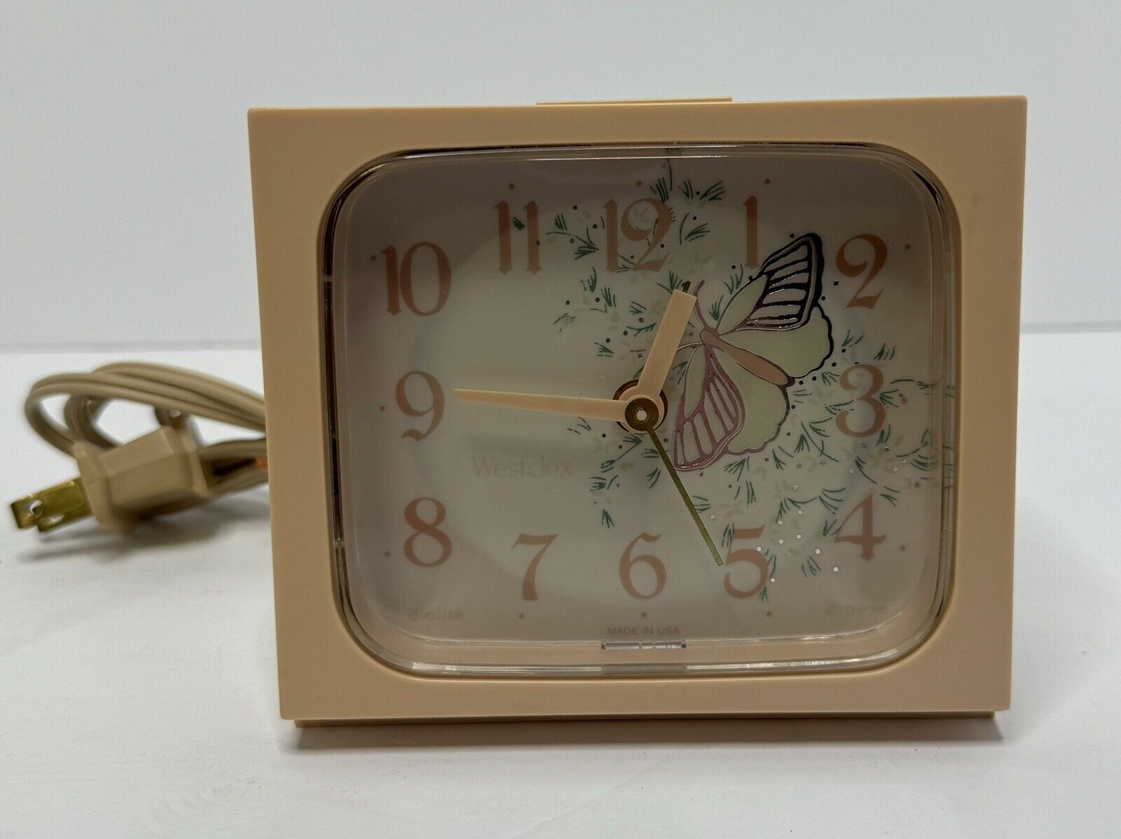 Vintage 1950's Westclox Electric Alarm Clock 22090-22540 Pink & White Butterflys