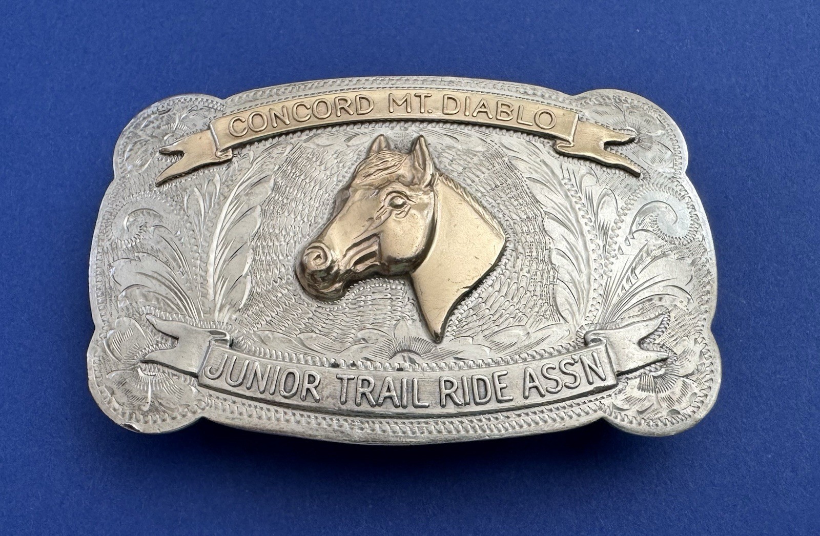 VTG Rare Olsen Nolte Sterling Silver & Gold Concod Mt Diablo Trophy Belt Buckle