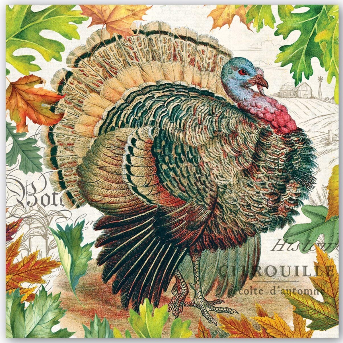 ❦ New MICHEL DESIGN WORKS Luncheon Napkin FALL HARVEST TURKEY DINNER Tableware