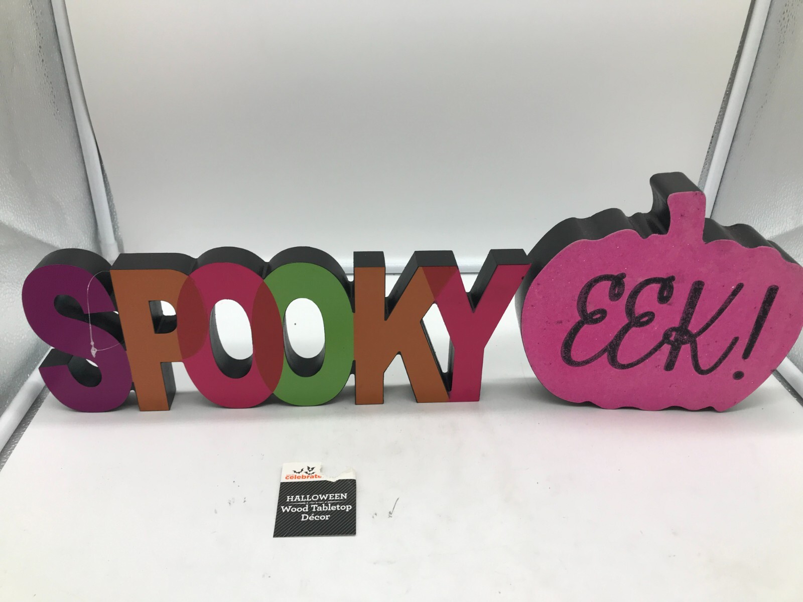 Celebrate It Wood 12.5in Halloween Spooky & Eek Tabletop Sign Decor AA01B01043