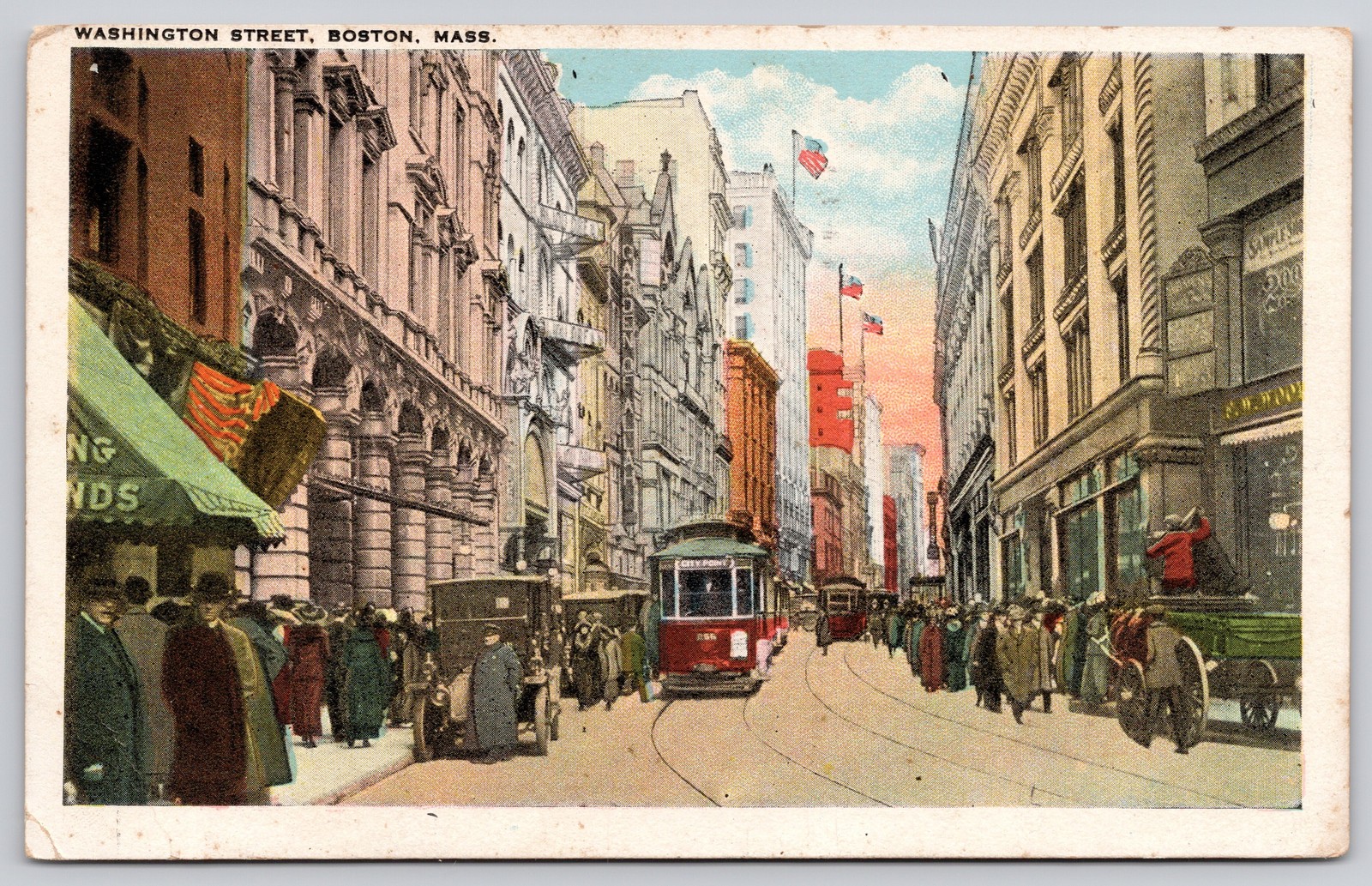 Massachusetts MA Boston Washington Street Trolley Postcard c1920s