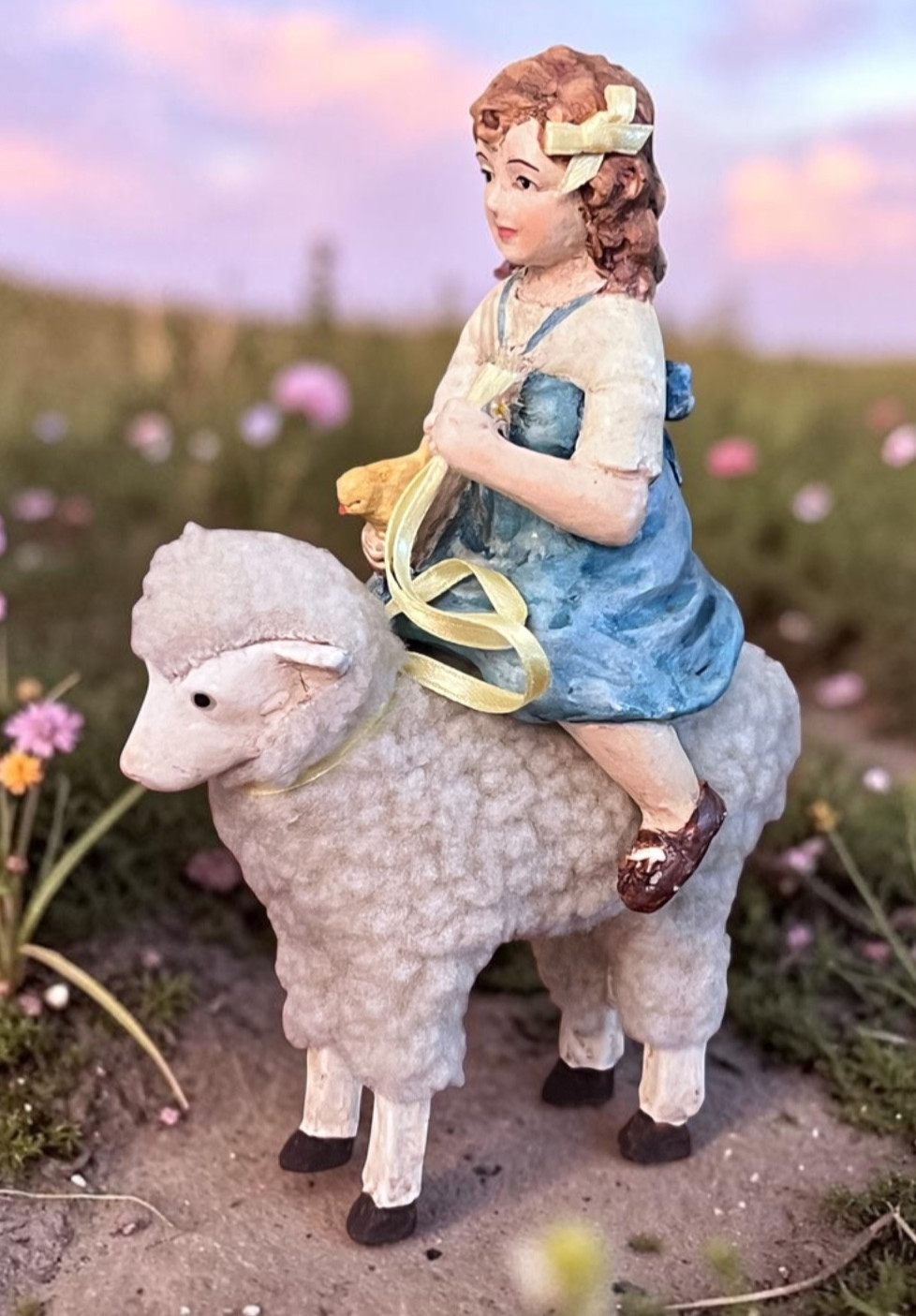 RARE Bethany Lowe Easter Girl Shelby On Sheep MINT RARE Bethany Lowe Easter Girl Shelby On Sheep MINT