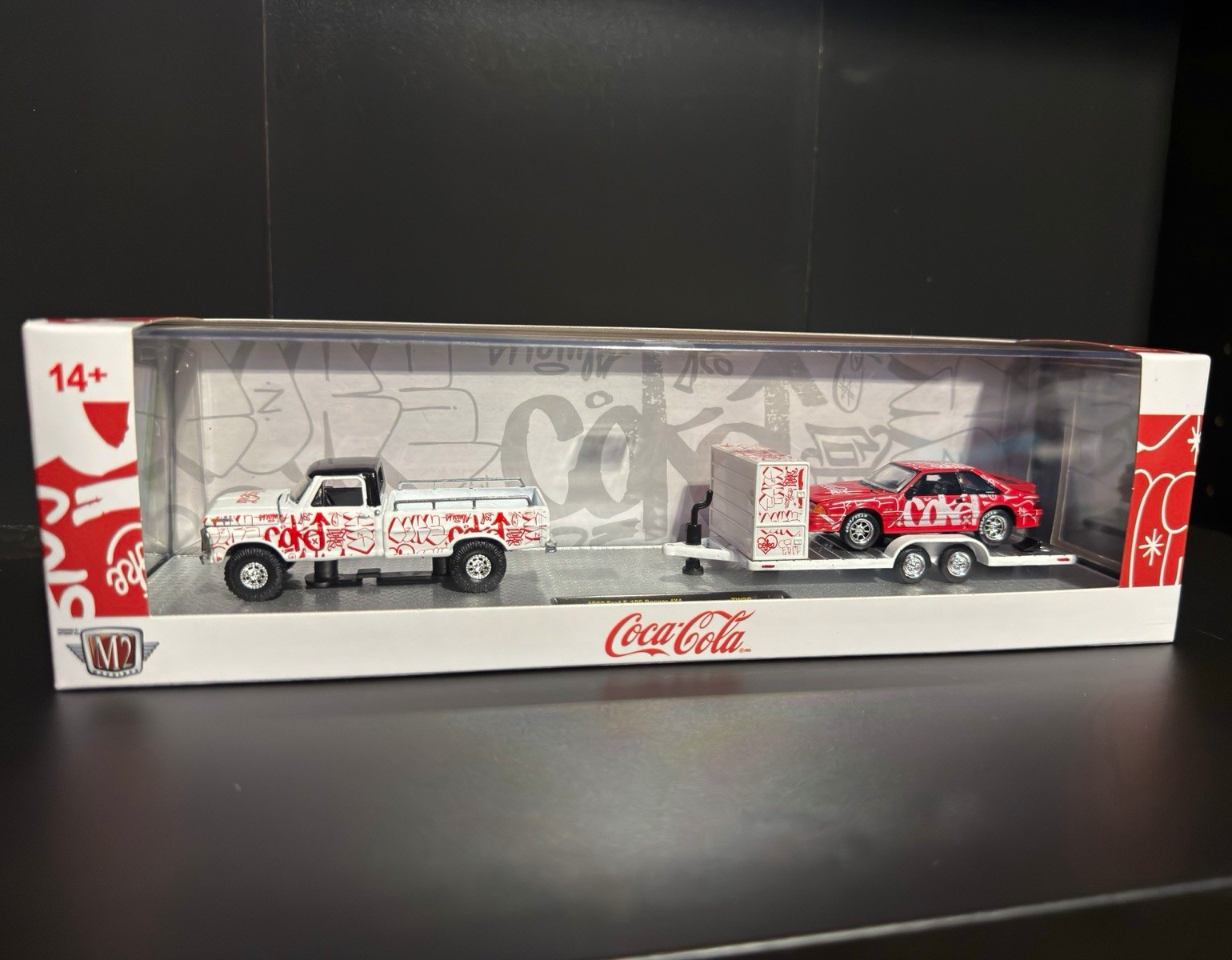 Coca-Cola M2 Machines Diecast Set Ford F-100 Ranger 4x4 & Mustang GT Trailer
