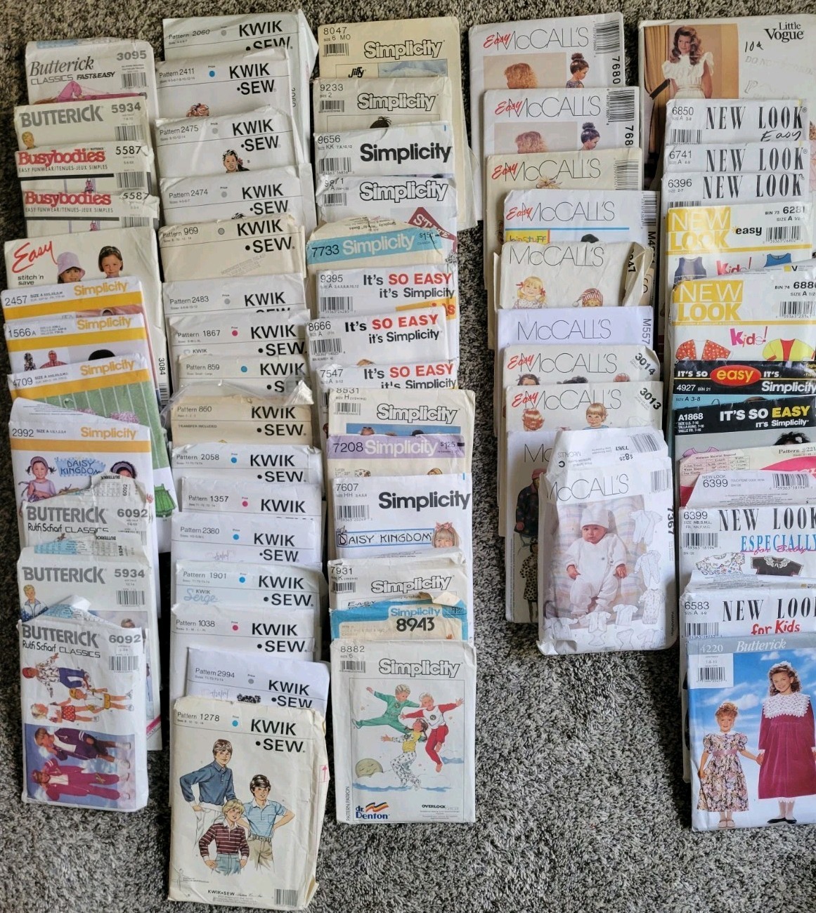 65 Pc LOT Vtg 1970s, 80, 90s Child Baby Assorted Kwik Sew McCall Sewing Patterns