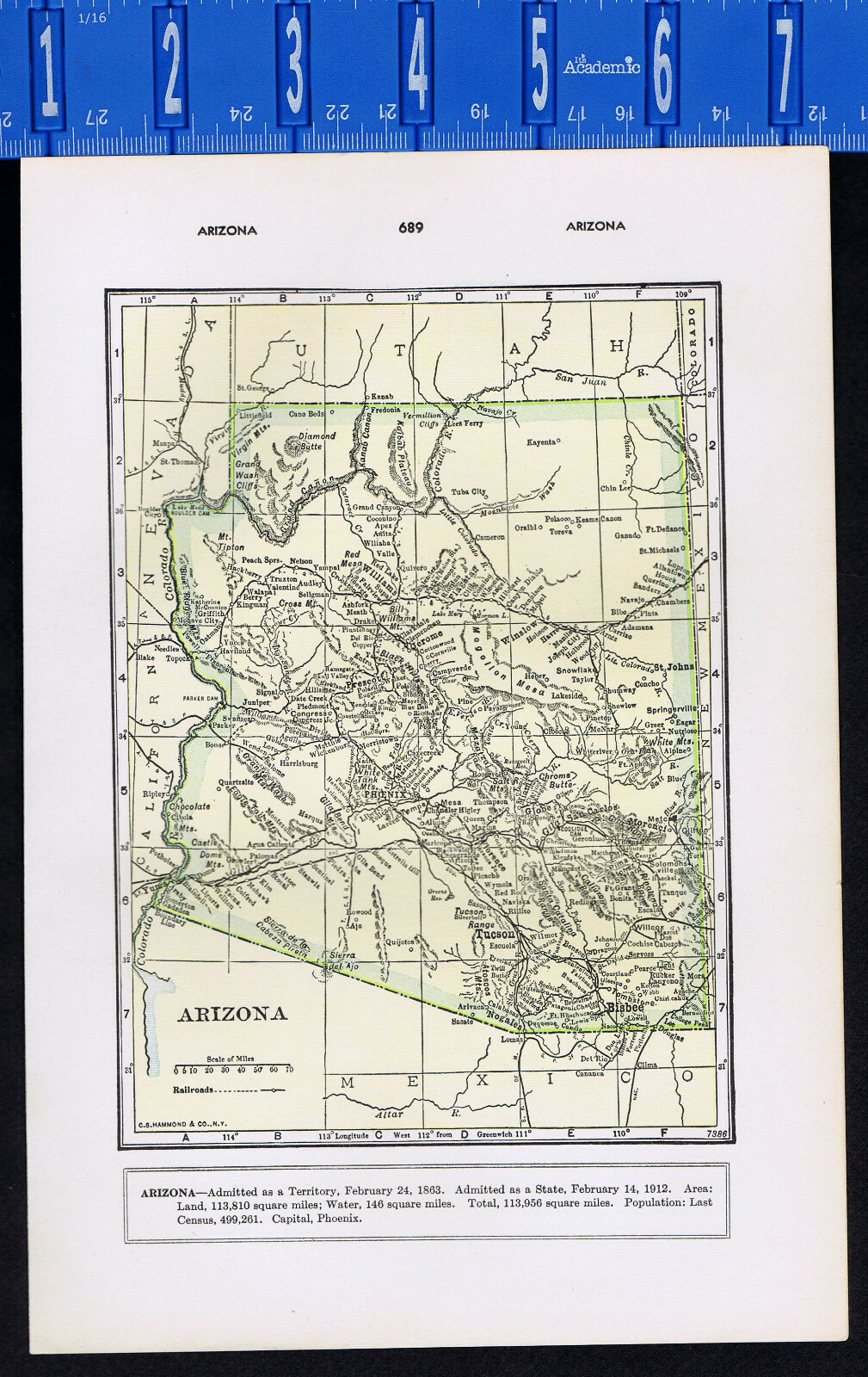 ARIZONA & ARKANSAS - Smaller Vintage 1947 Color State Map  