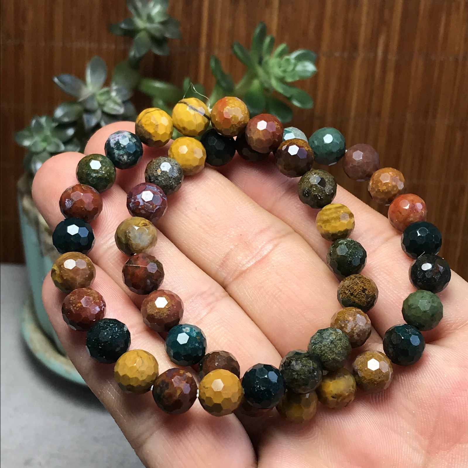 2Pcs Wholesal Natural Ocean Jasper bracelets Crystal ball sphere facet 8mm 7685 2Pcs Wholesal Natural Ocean Jasper bracelets Crystal ball sphere facet 8mm 7685