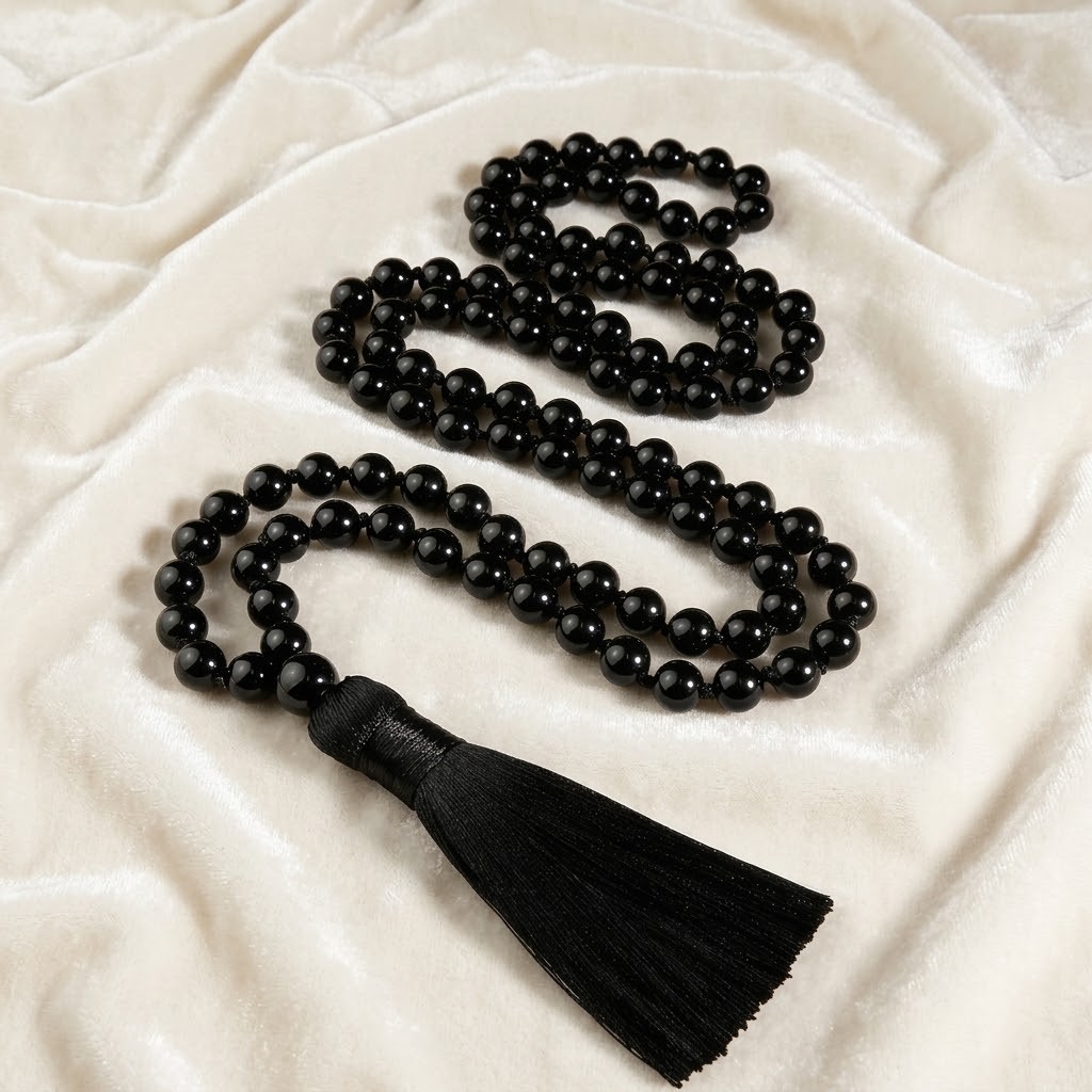Natural Black Obsidian 108 Mala Prayer Beads Tassel Meditation Buddhist Rosary Natural Black Obsidian 108 Mala Prayer Beads Tassel Meditation Buddhist Rosary