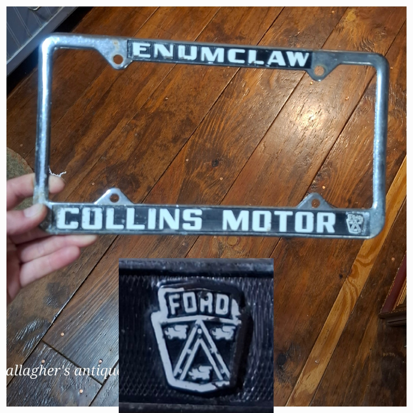 Vintage rare ford ENUMCLAW COLLINS MOTOR Washington license plate frame King Vintage rare ford ENUMCLAW COLLINS MOTOR Washington license plate frame King