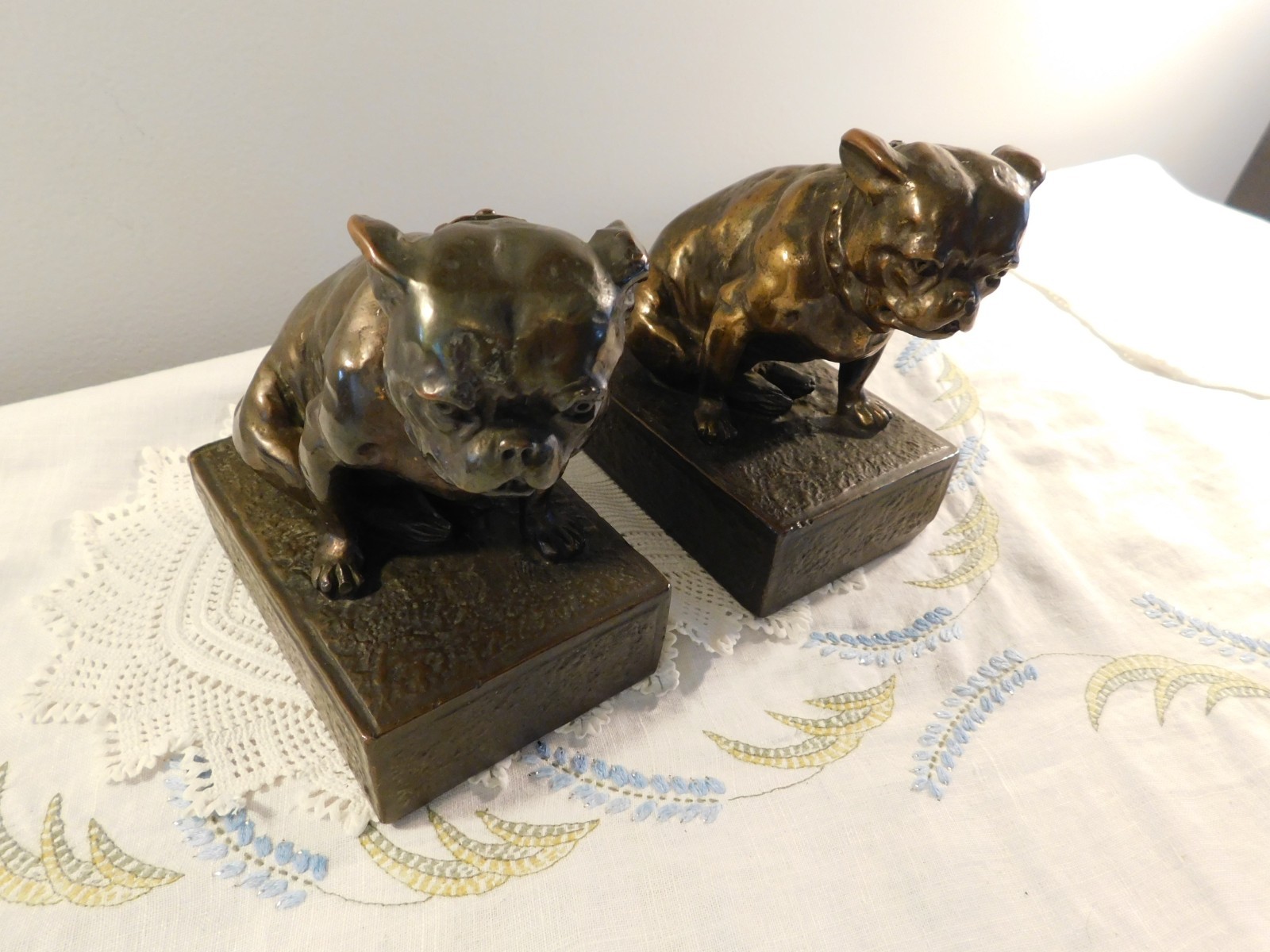 Vintage French Bulldog Dog Bronze tone Heavy Metal Bookends