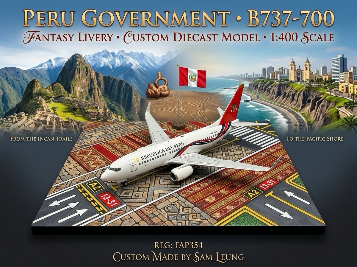 JC Wings 1:400 Peru Government B737-700 FAP354 VIP Airlines Custom Diecast Model JC Wings 1:400 Peru Government B737-700 FAP354 VIP Airlines Custom Diecast Model