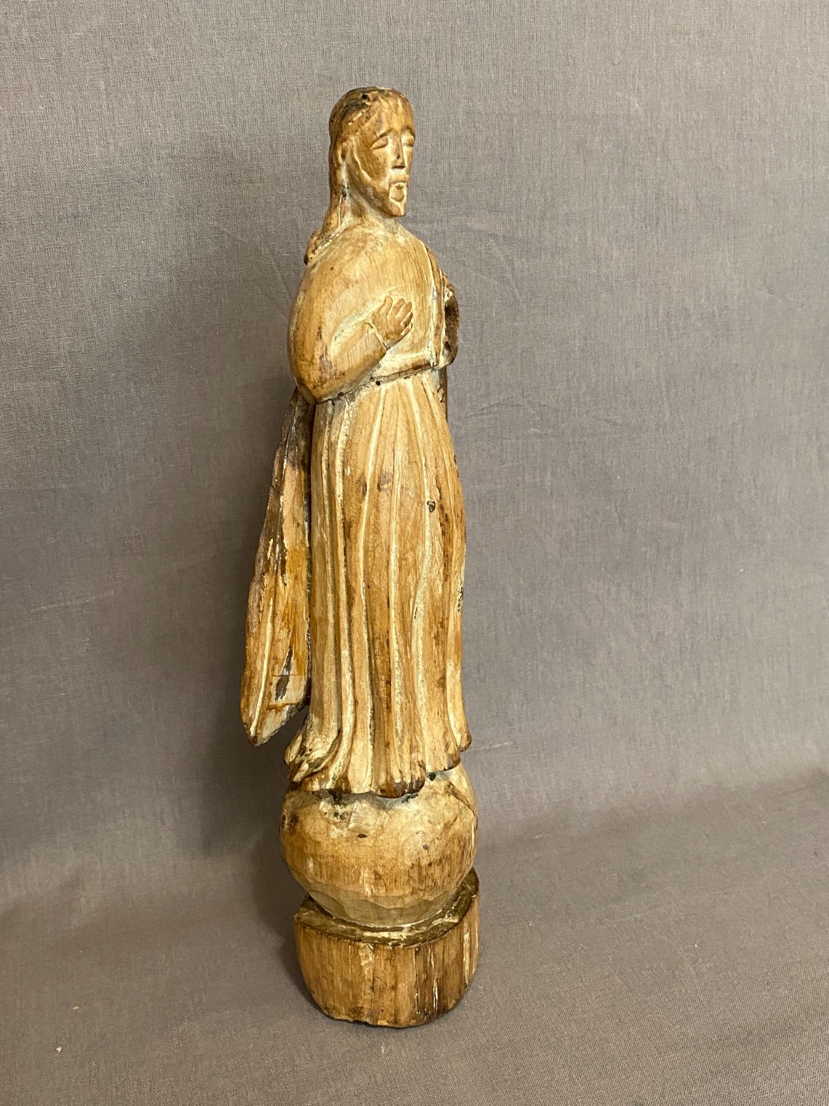 antique poly chrome Wooden Christian Figure late seventeen to eighteenth century