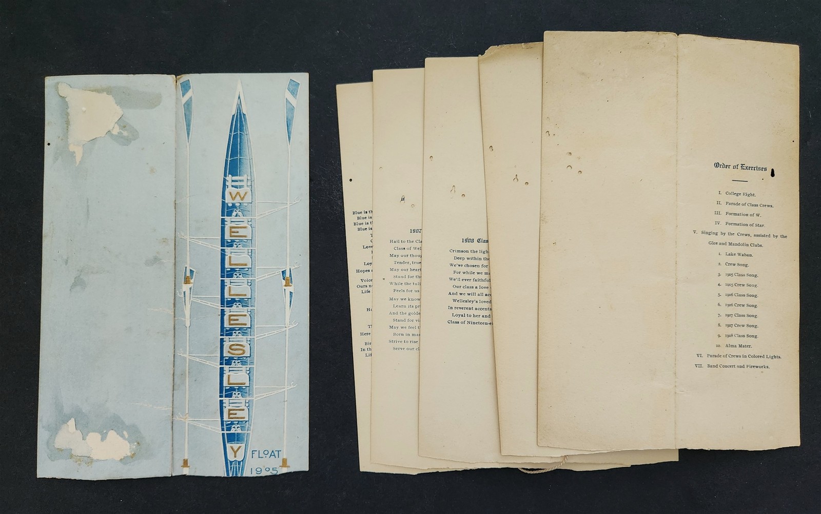 1905 antique WELLESLEY COLLEGE ROWING CLUB PROGRAM songs names