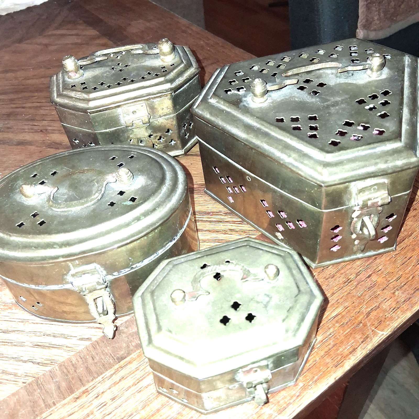 4 X BRASS CRICKET BOX LOT DIMENSIONAL DESIGNS 5.5\