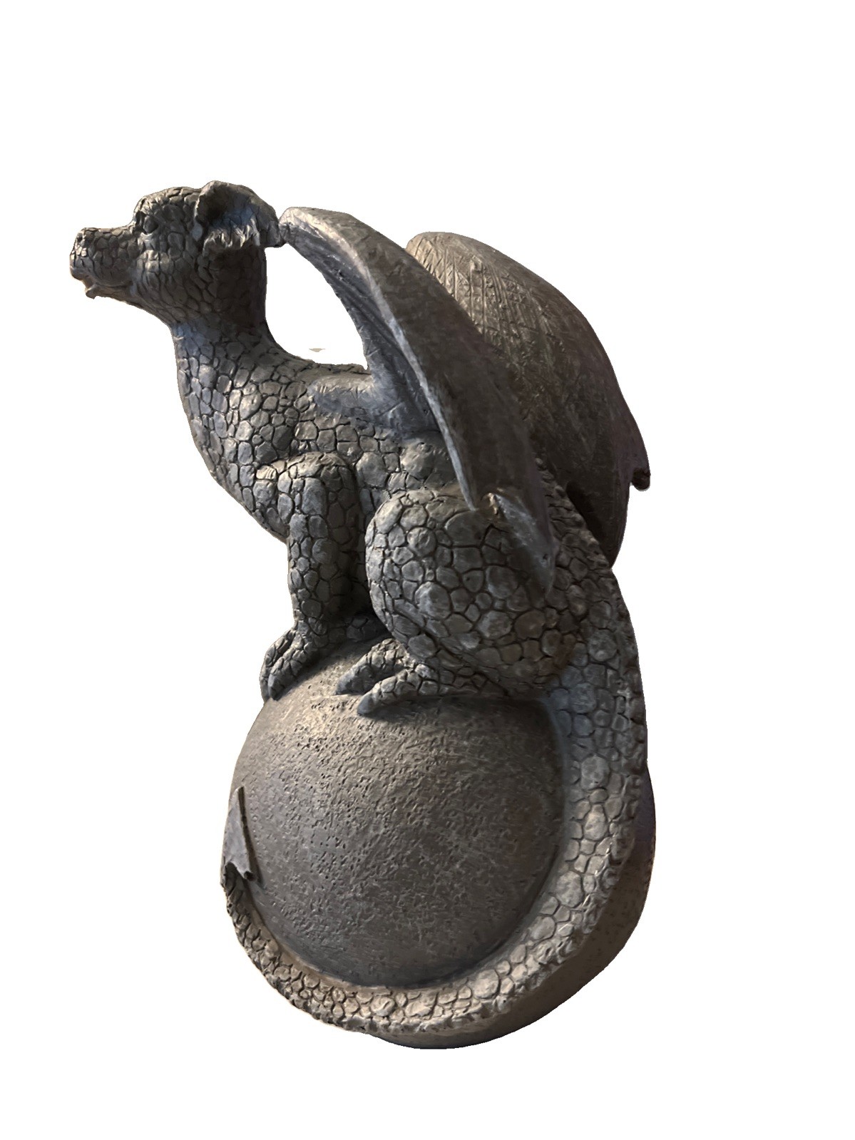 Dragon Gargoyle on Ball Statue Indoor Outdoor Faux Concrete Dinosaur Decor 13 in