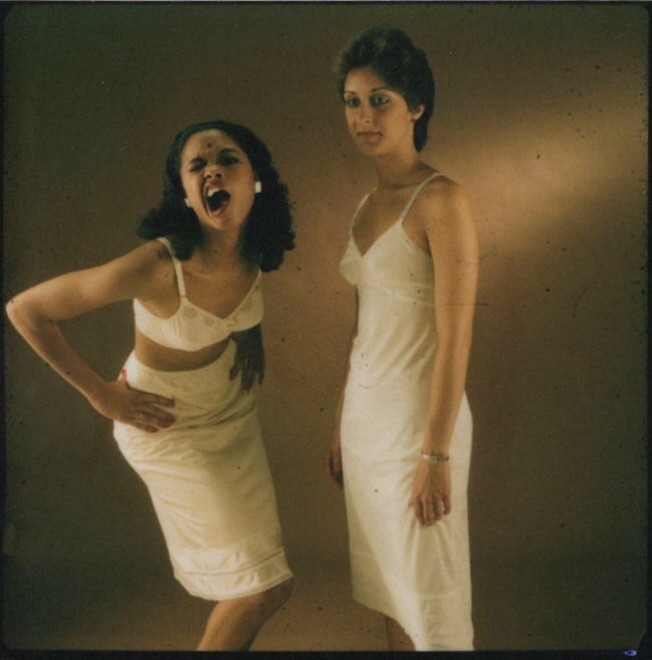 1980s Two Pretty Women Models White Outfits Fun Pose PolaColor Test Print