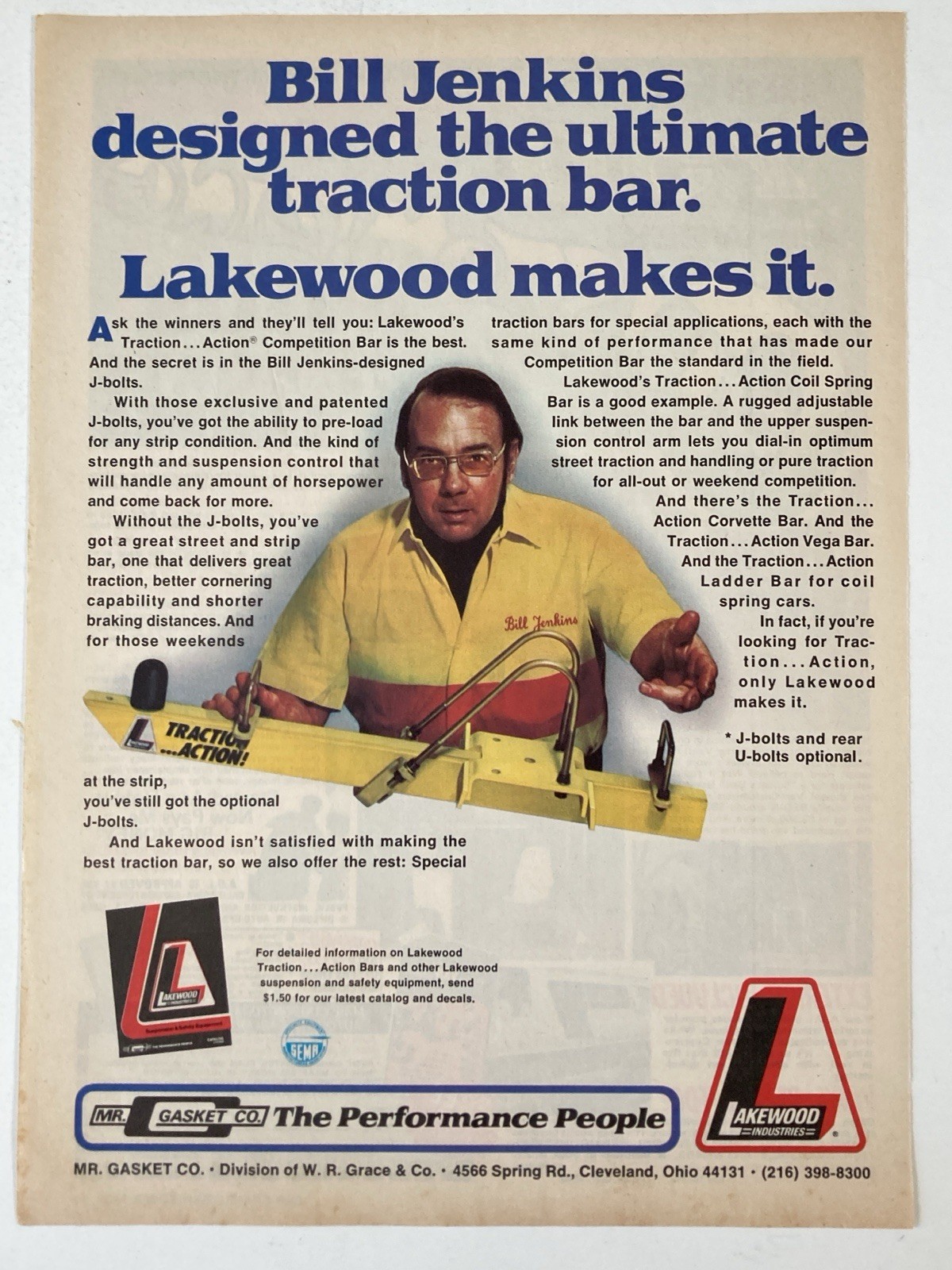 1976 Mr. Gasket Print Ad Lakewood Traction Bars Bill Jenkins 1976 Mr. Gasket Print Ad Lakewood Traction Bars Bill Jenkins