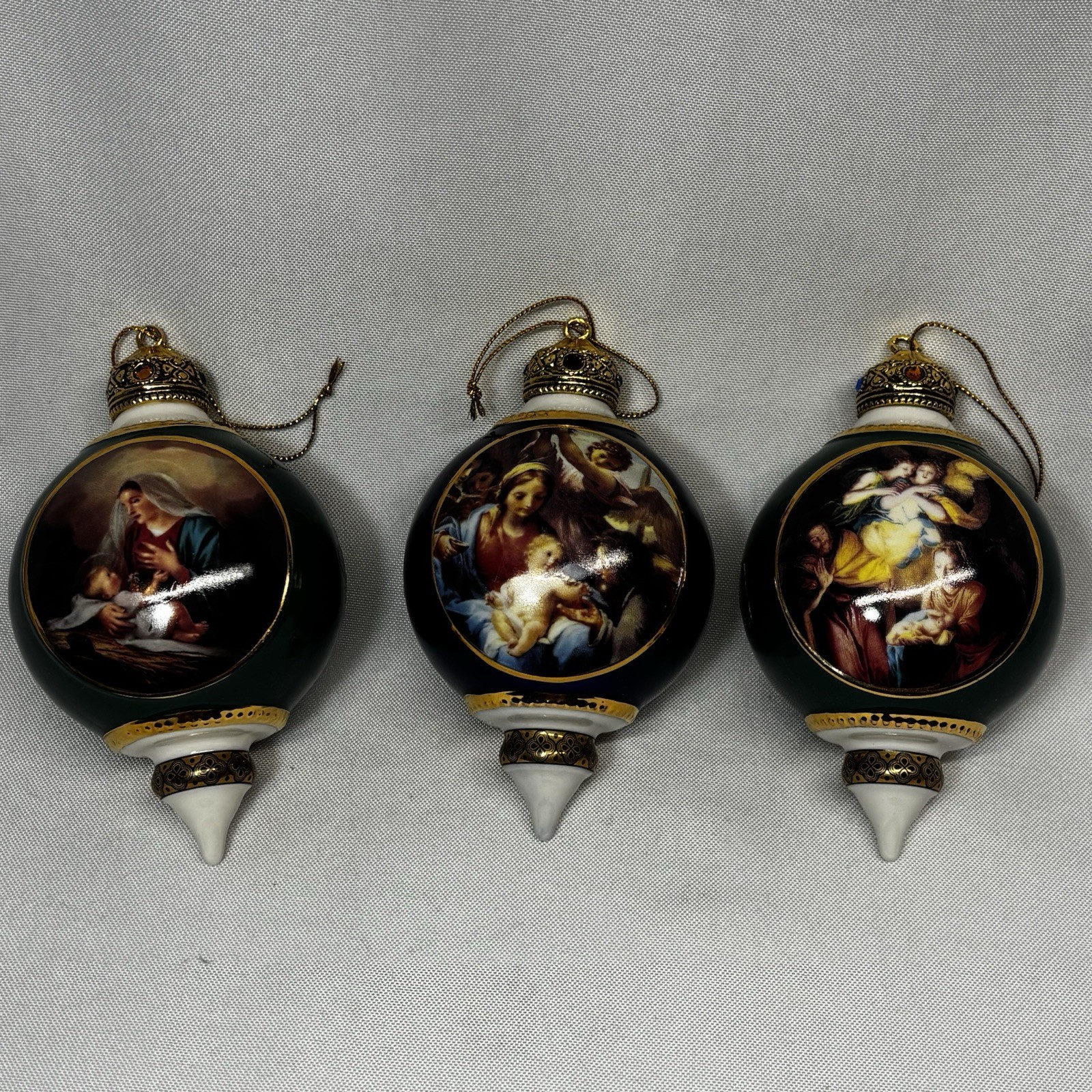 Bradford Exchange Promise Of A Savior Ornament Set 3pc Nativity Heirloom