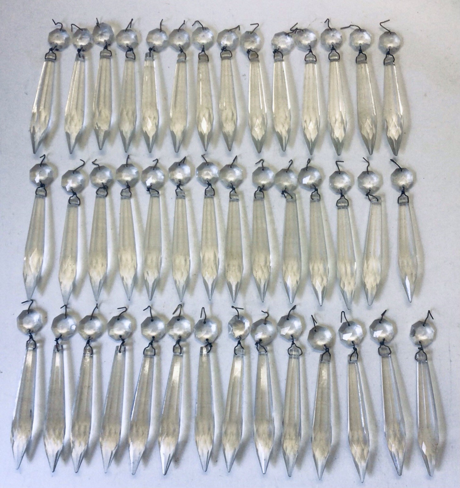 42 Antique 3 3/4” Long Cut Glass Spear Lamp Prisms Hanging Oil Lamp Chandelier 