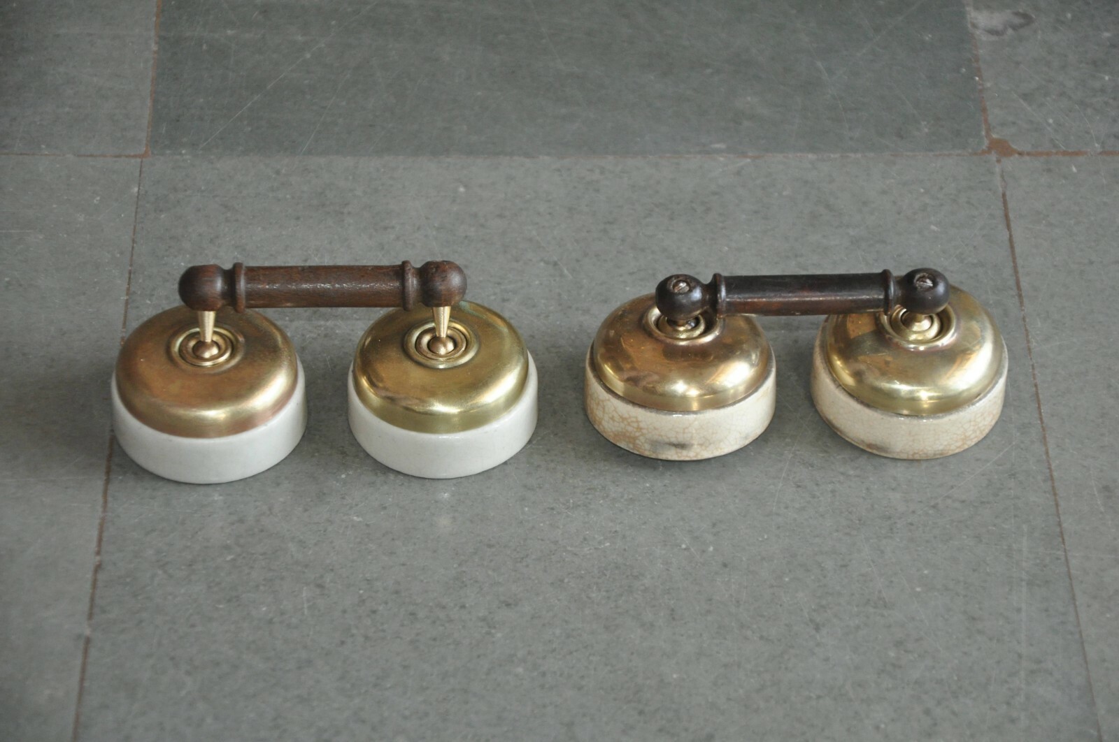 2 Pc Vintage Vitreous Brand Fine Brass & Ceramic Switches , Germany 2 Pc Vintage Vitreous Brand Fine Brass & Ceramic Switches , Germany