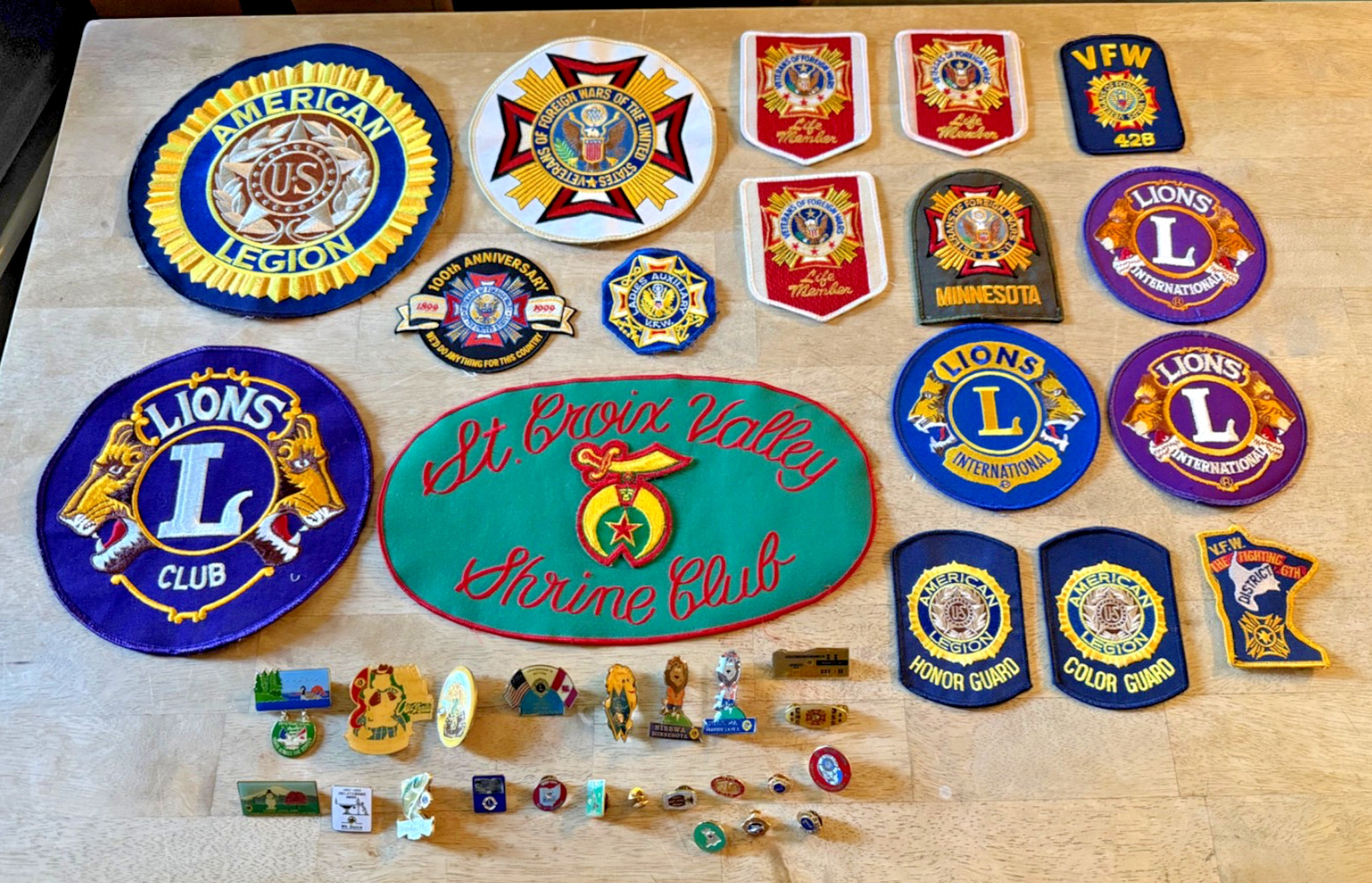 VTG Fraternal Organization Patches & Pins Lot - Lions Club, A. Legion; VFW