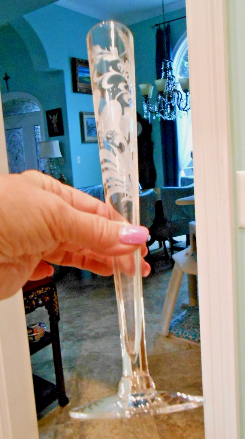 Bud Vase Tiffin Fushia 10-5/8” Etched Crystal TIFFIN-FRANCISCAN