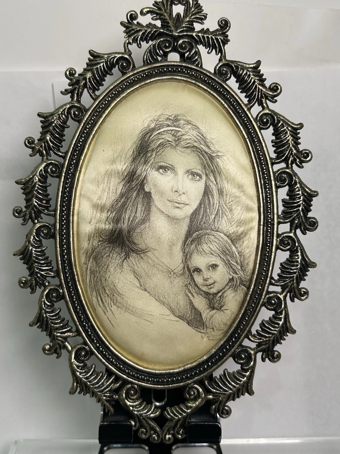 VTG Italian Serougragh Framed Satin Mother & Daughter By Tarantino W/metal Frame VTG Italian Serougragh Framed Satin Mother & Daughter By Tarantino W/metal Frame